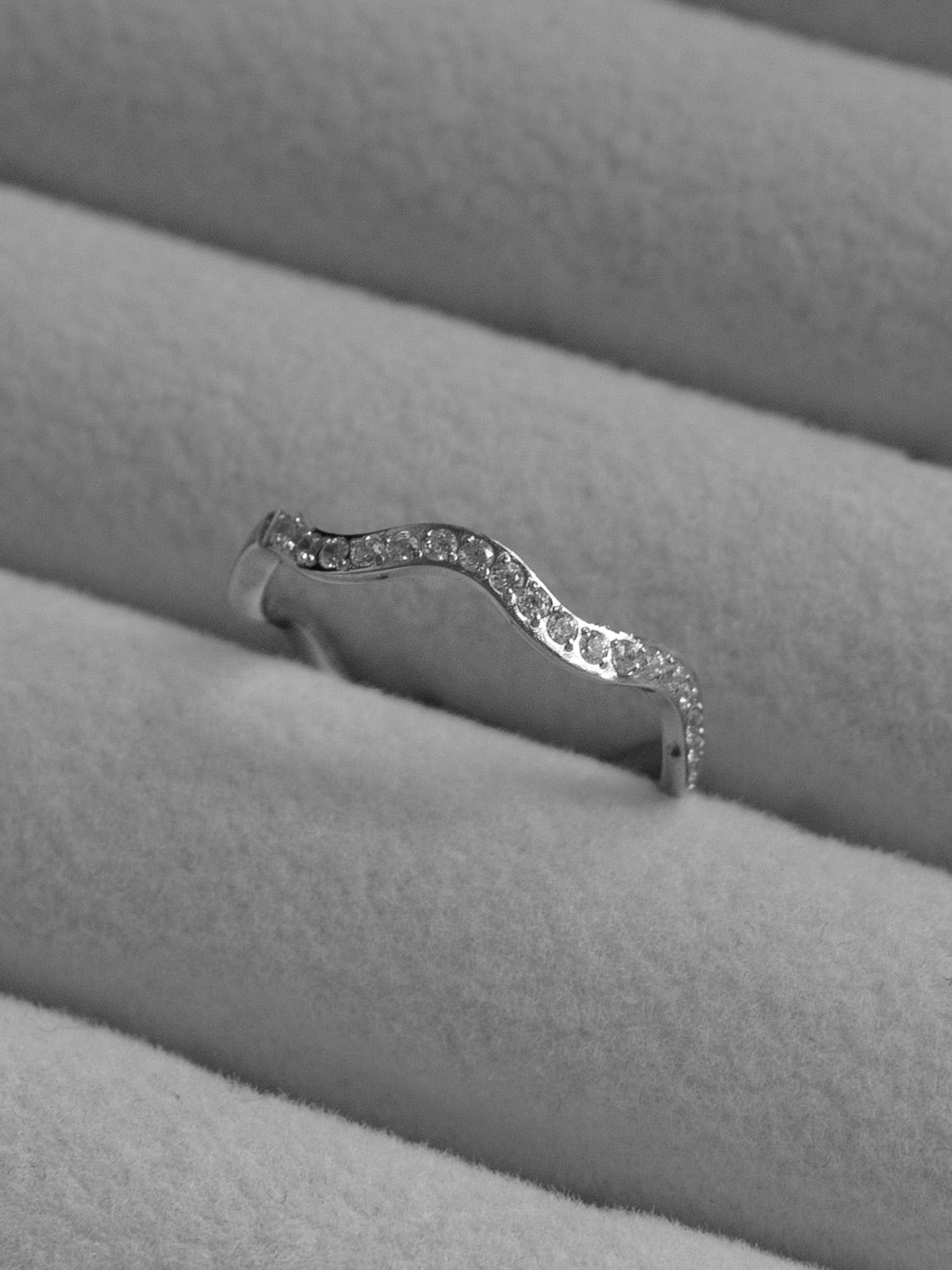 Thin Wavy Gemstone Ring, Stainless Steel - Silver