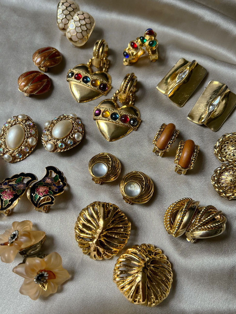 Brown Leather Gold Chain Clip-Ons (Vintage)