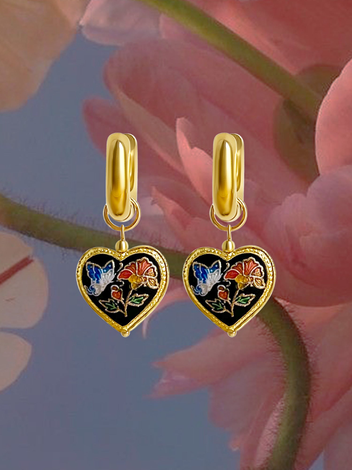 black heart cloisonne flower