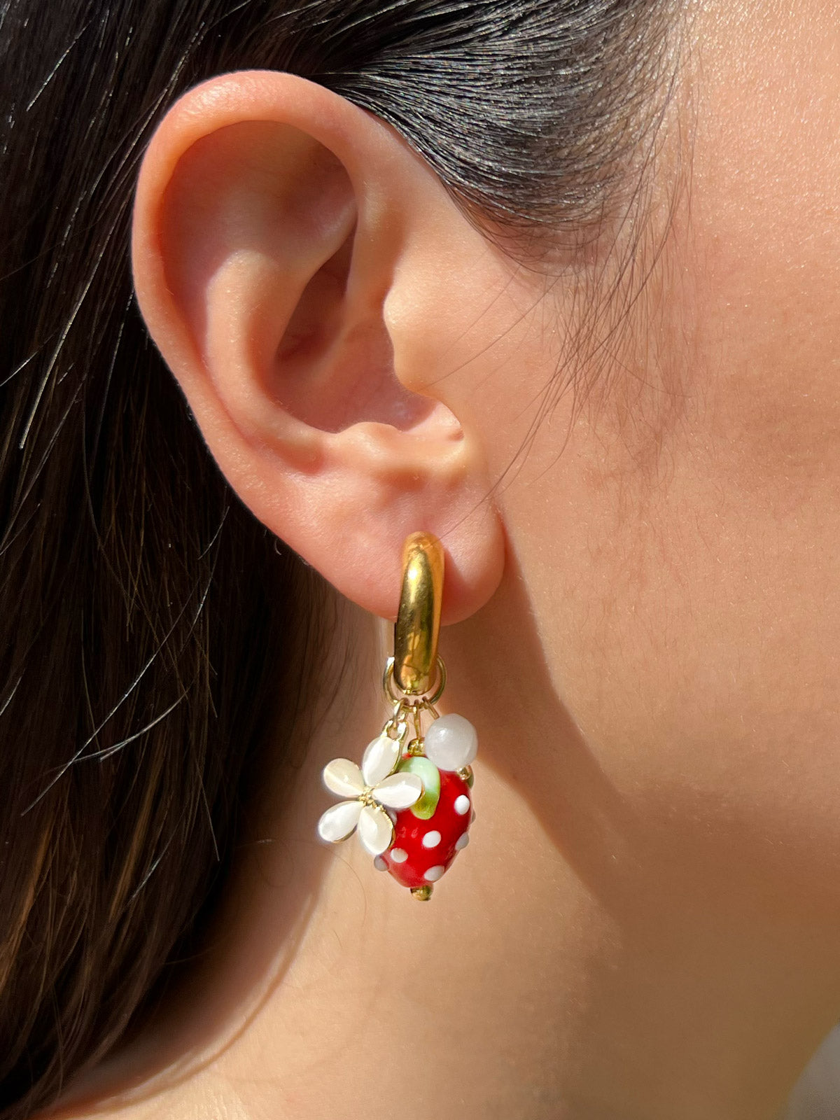 Chunky Strawberry Hoops with Assorted Charms - Red