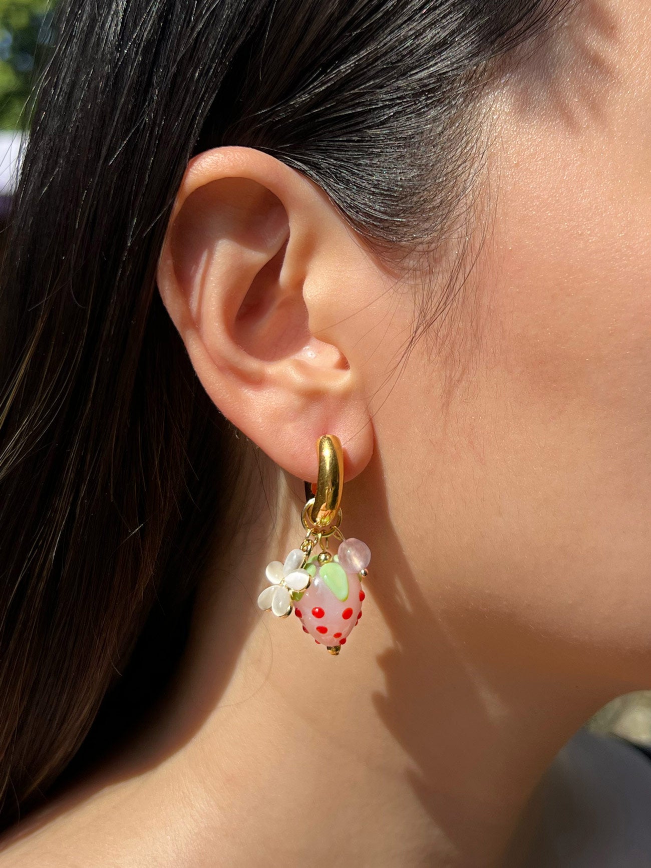 Chunky Strawberry Hoops with Assorted Charms - Pink