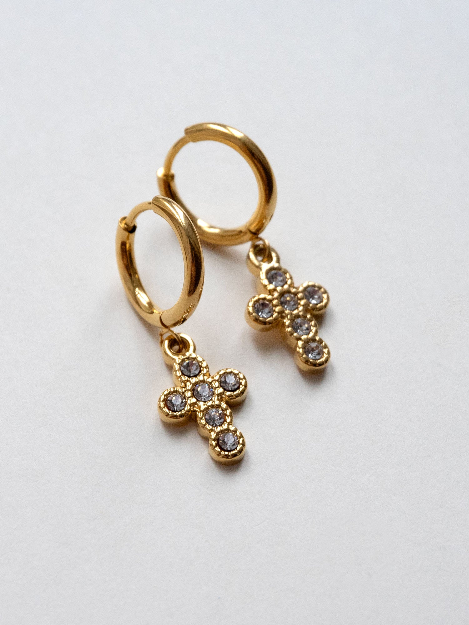 cross huggies gemstone