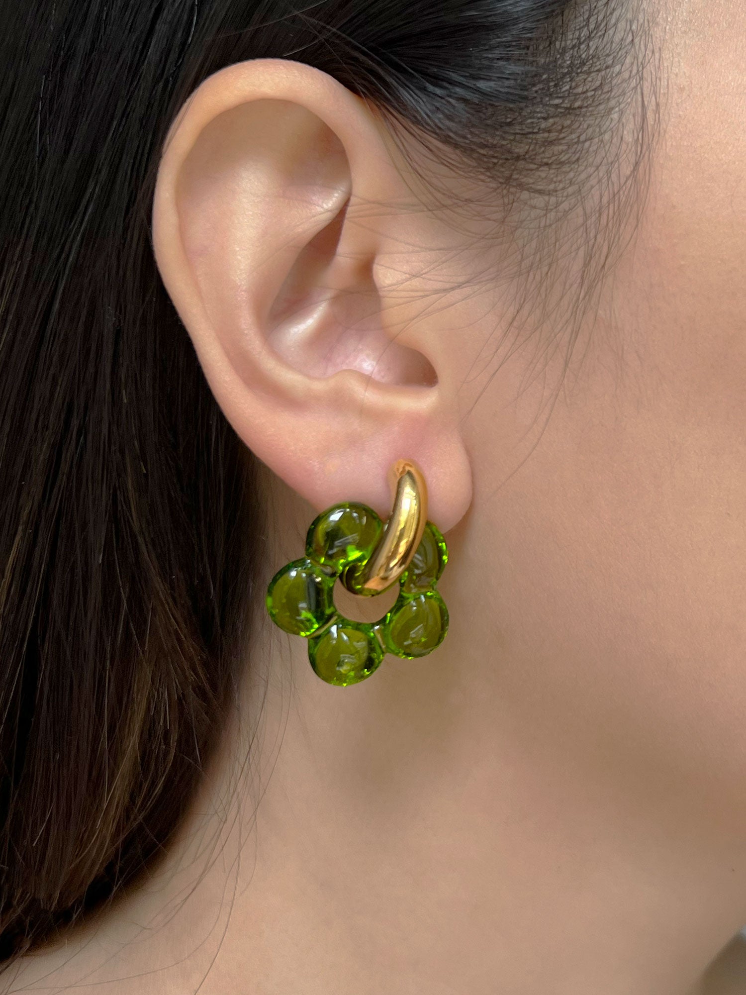 Créoles Donut Fleur en Verre - Vert Pistache