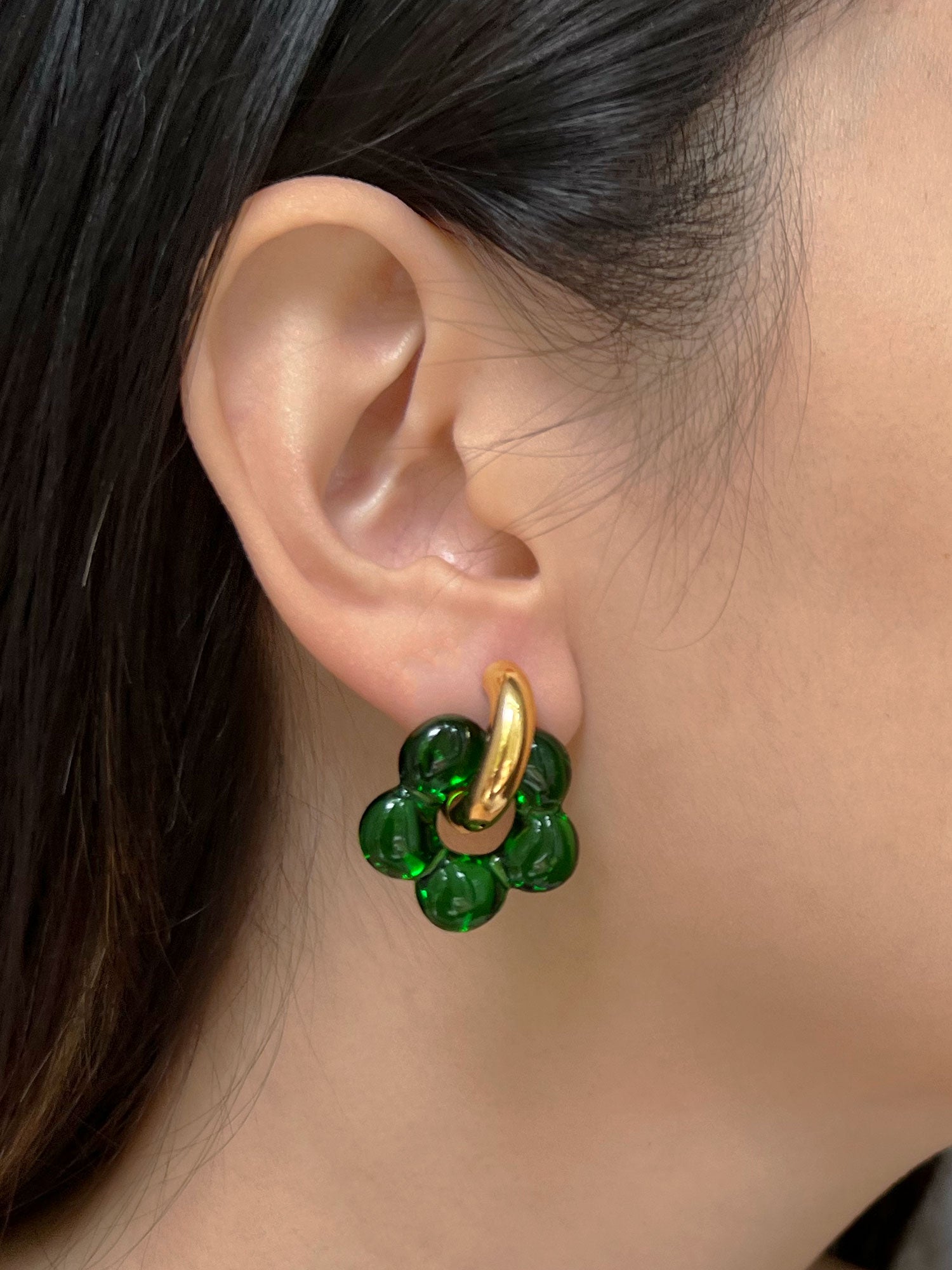 Créoles Donut Fleur en Verre - Vert