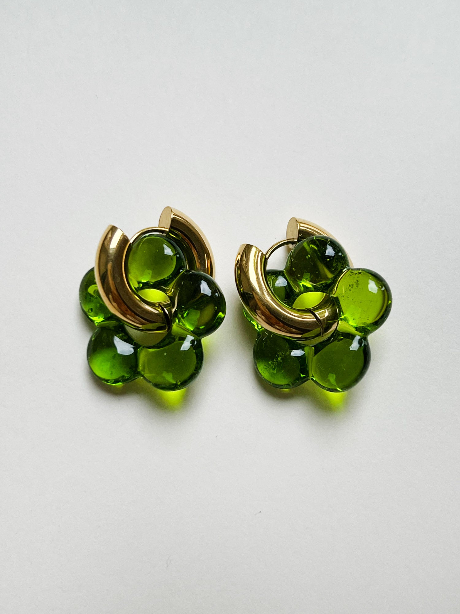 Créoles Donut Fleur en Verre - Vert Pistache