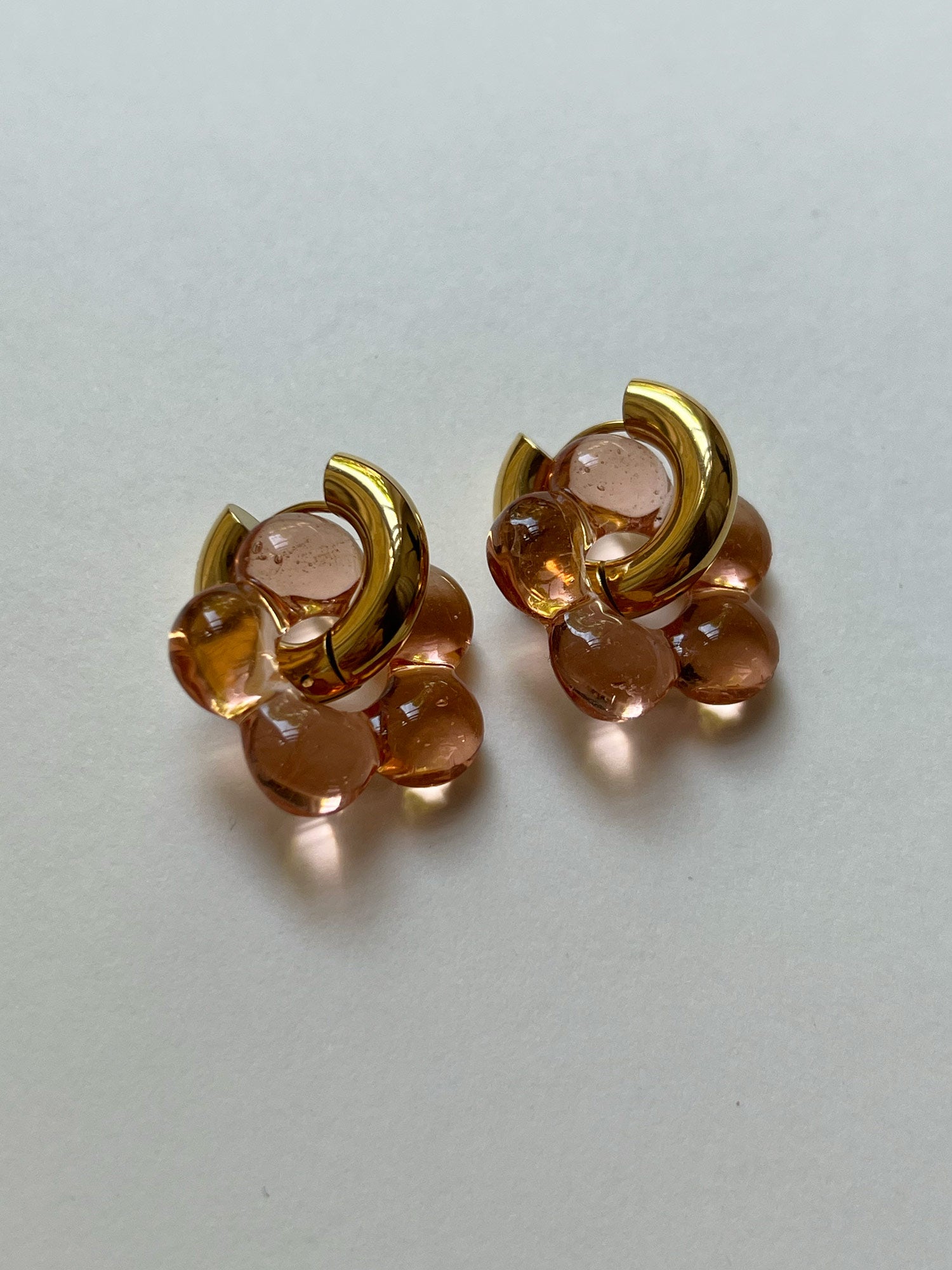 Glass Flower Donut Hoops - Peach