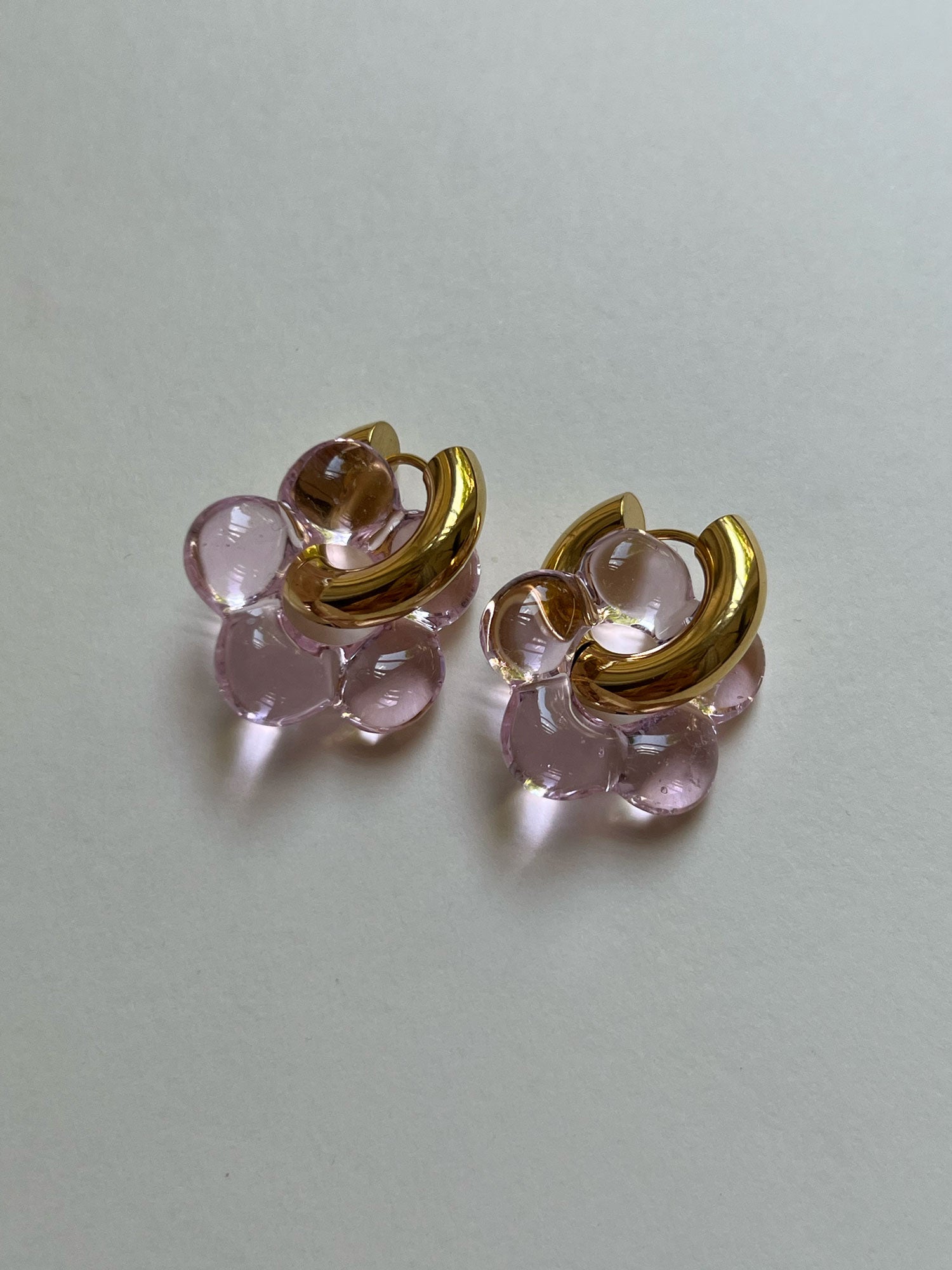Glass Flower Donut Hoops - Light Pink