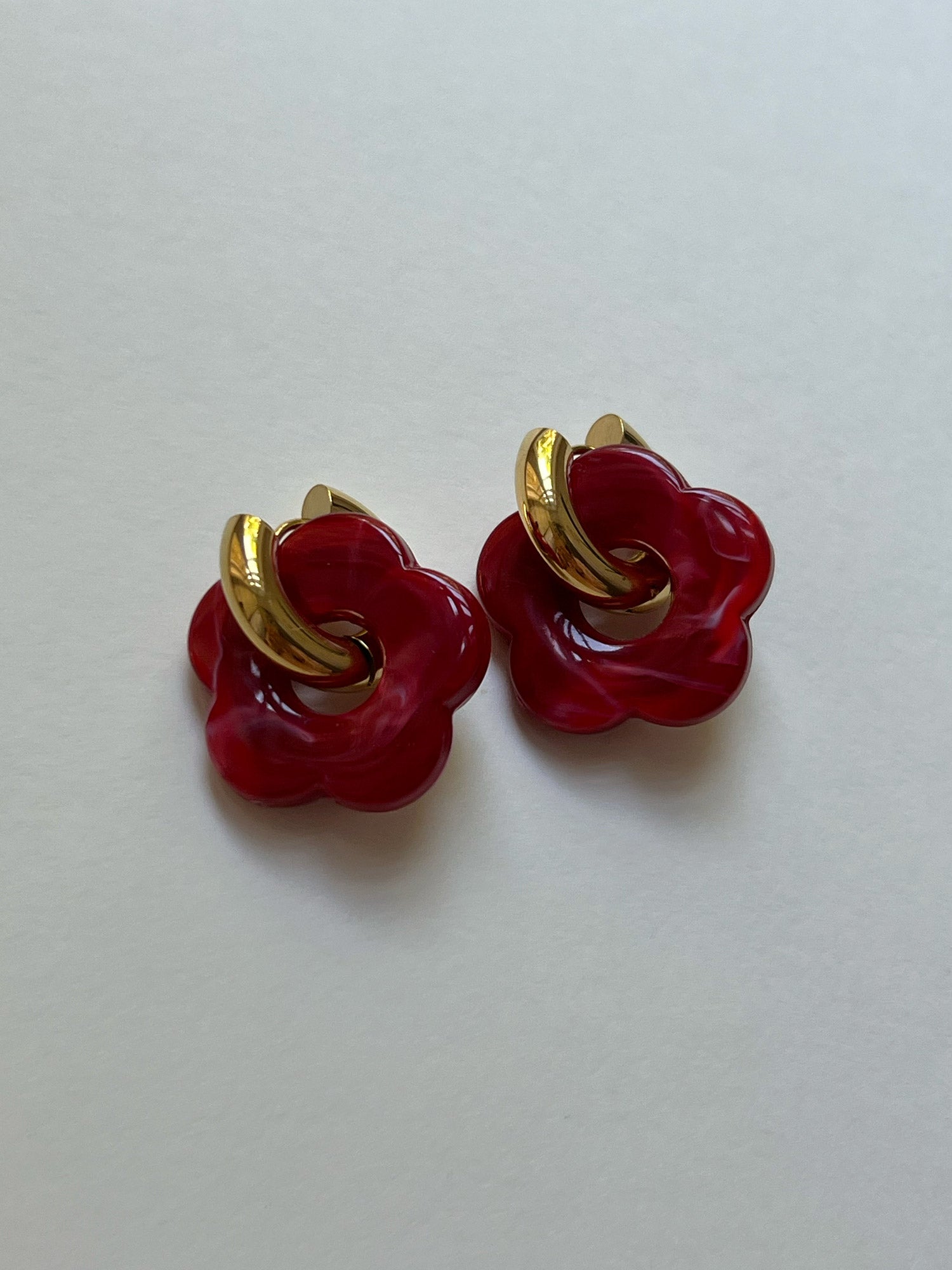 Flower Donut Hoops - Marbled Red