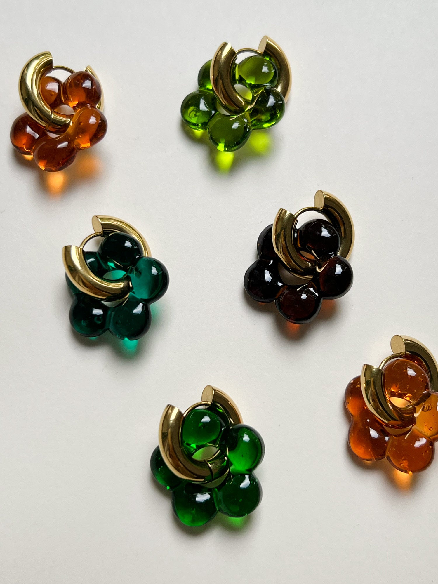 Créoles Donut Fleur en Verre - Vert Pistache