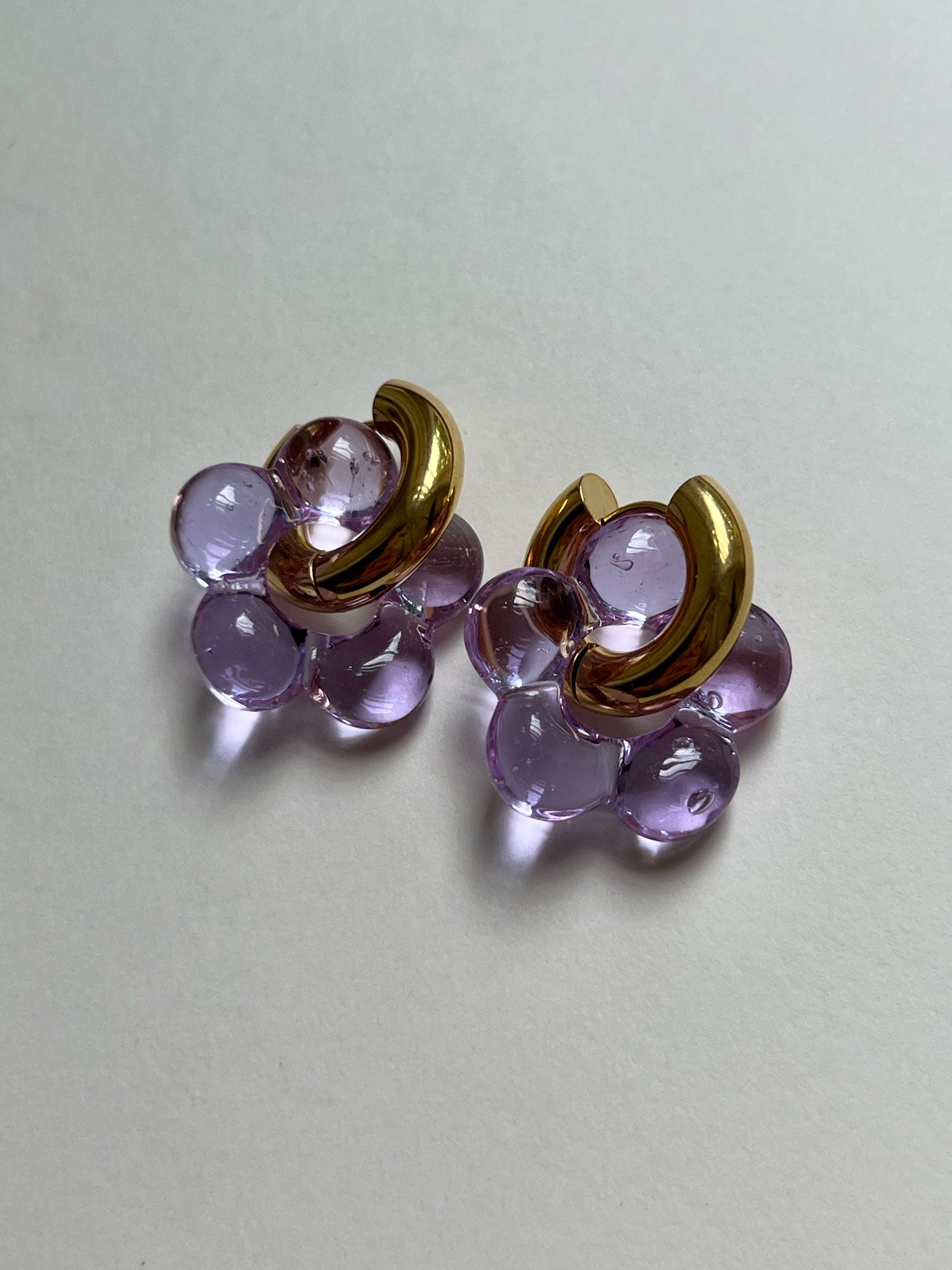 Glass Flower Donut Hoops - Lilac