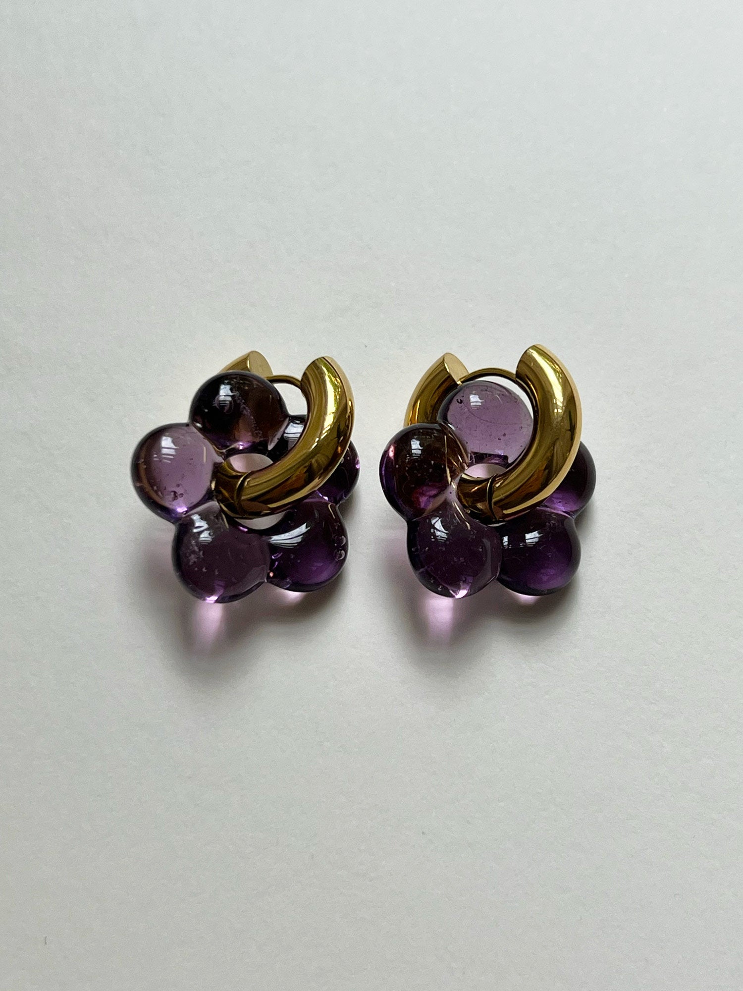 Glass Flower Donut Hoops - Dark Purple