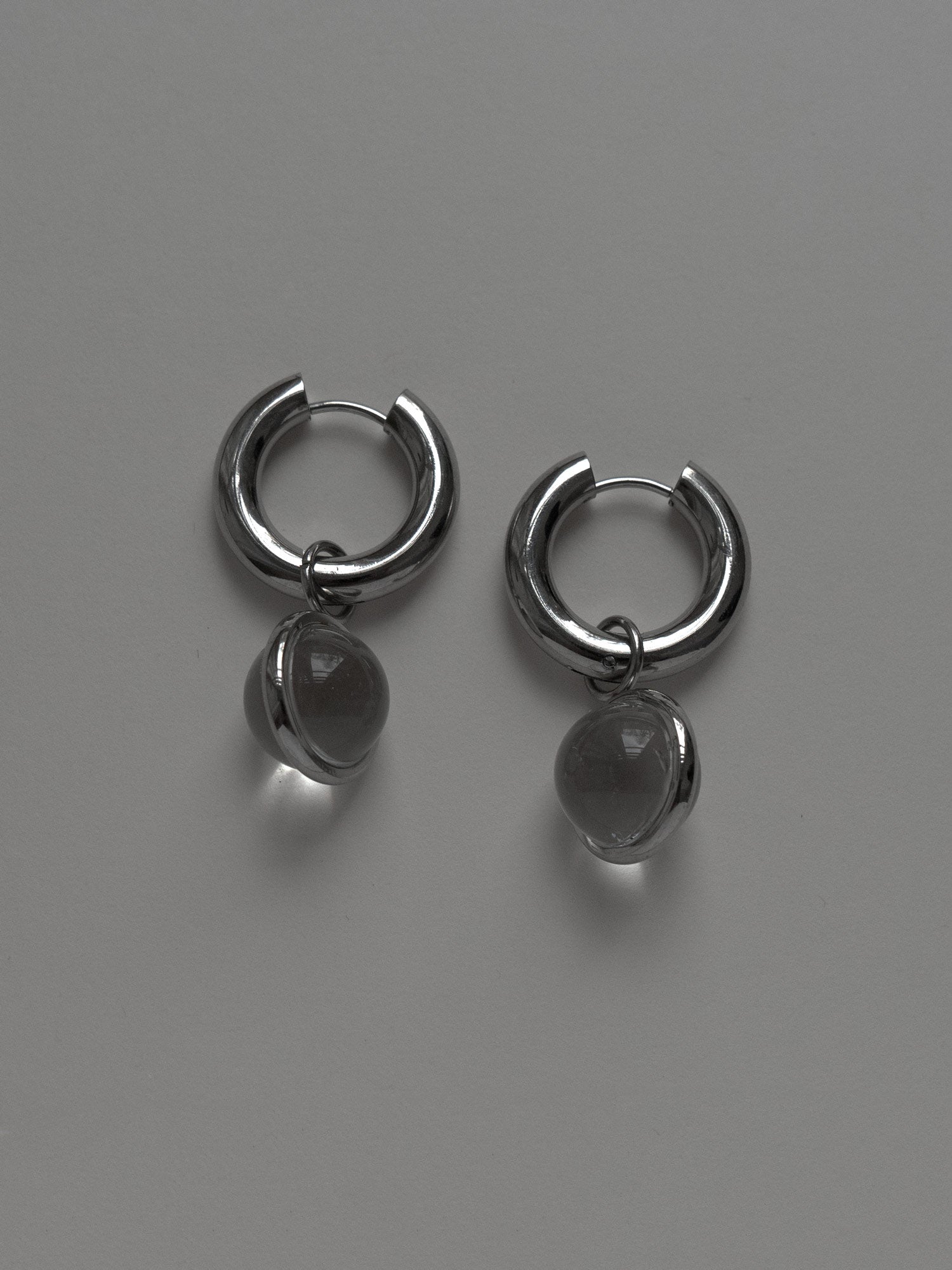 Lucite Globule Hoops - Silver