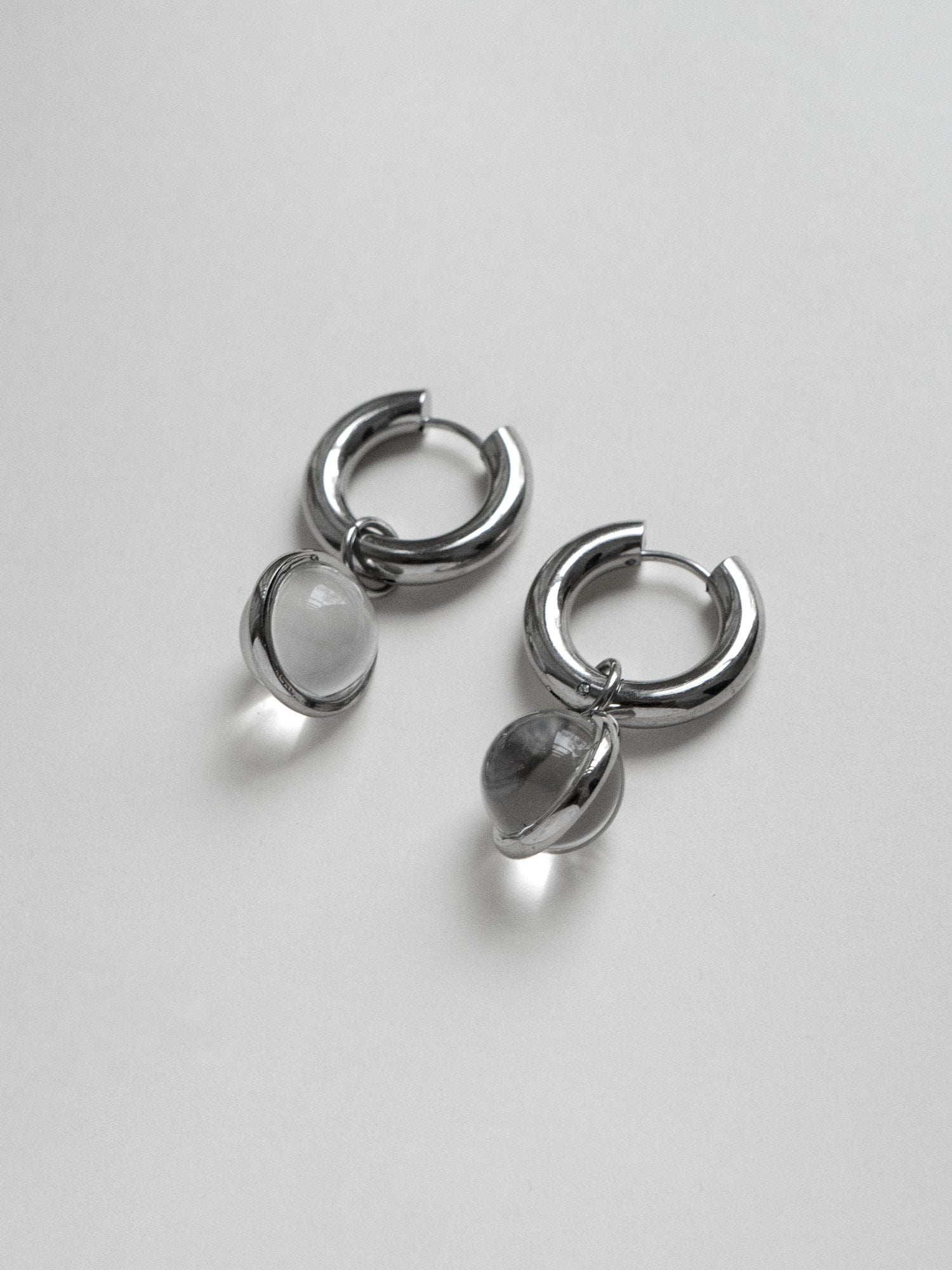 Lucite Globule Hoops - Silver