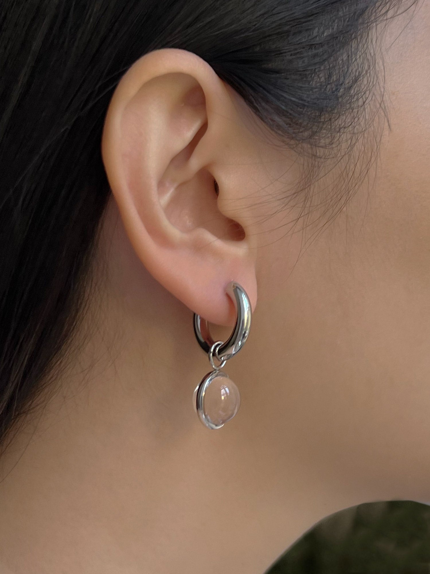 Lucite Globule Hoops - Silver