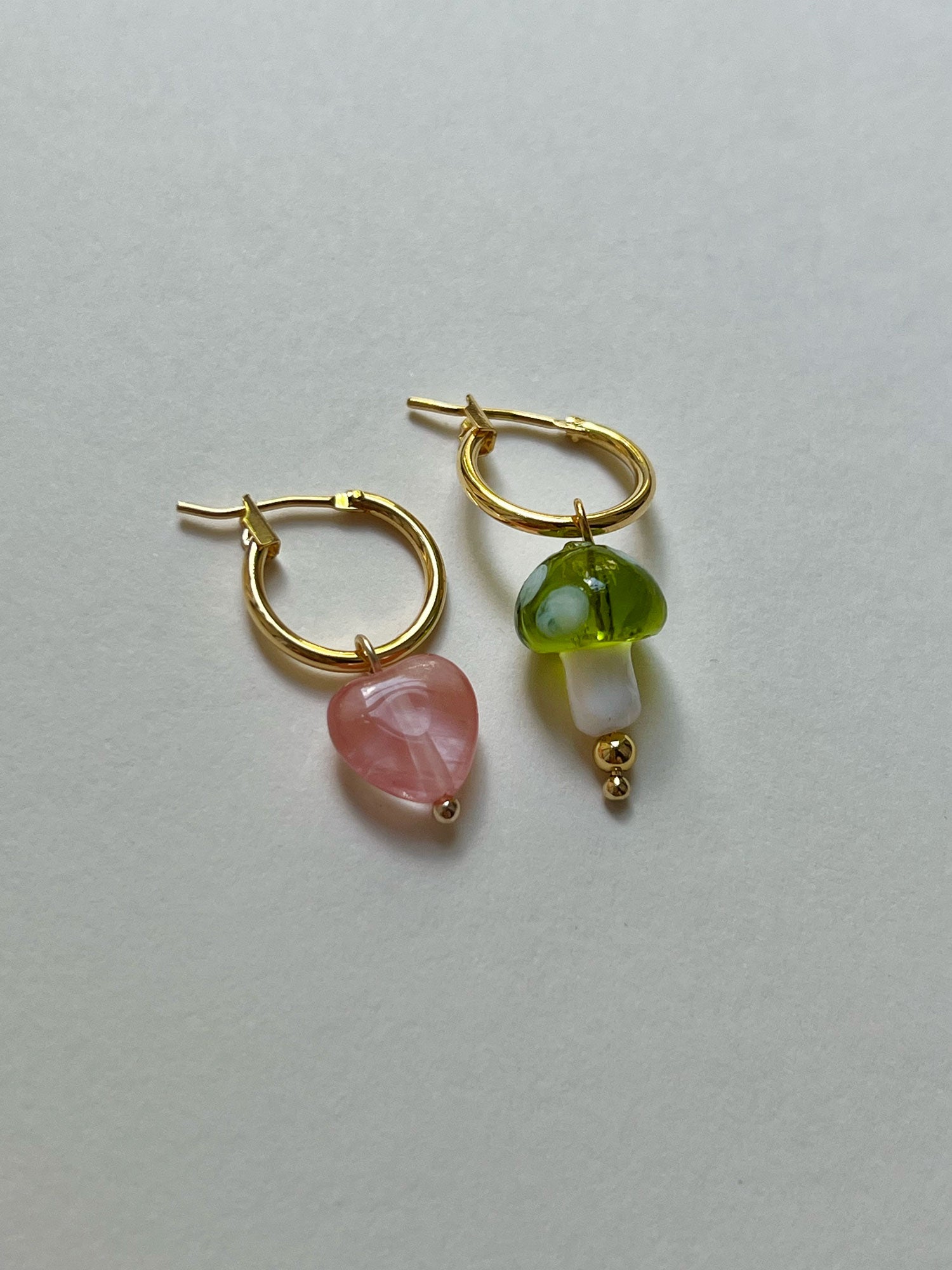 Petite Mushroom Mismatch Hoops - Green