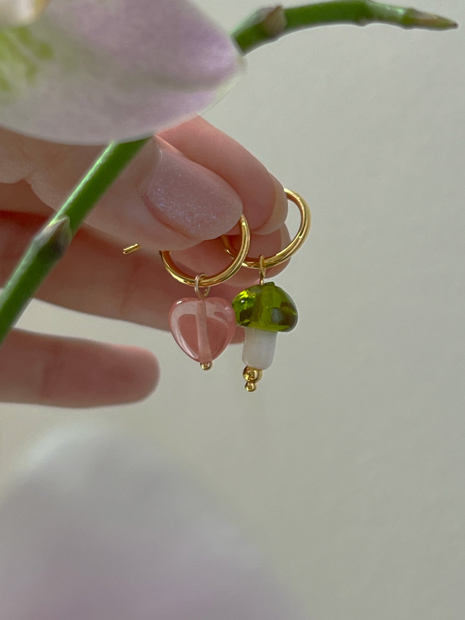 Petite Mushroom Mismatch Hoops - Green