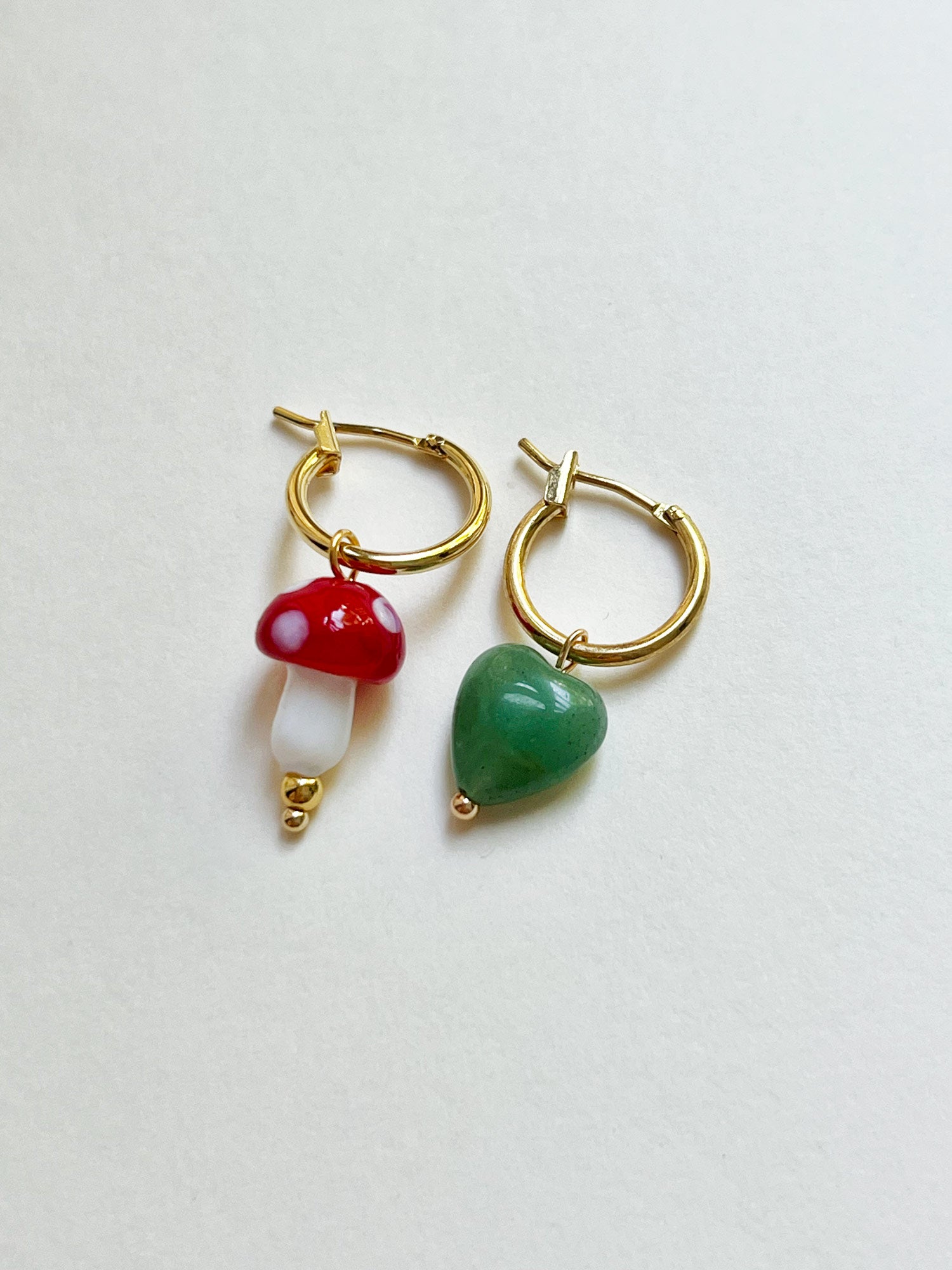 Petite Mushroom Mismatch Hoops - Red