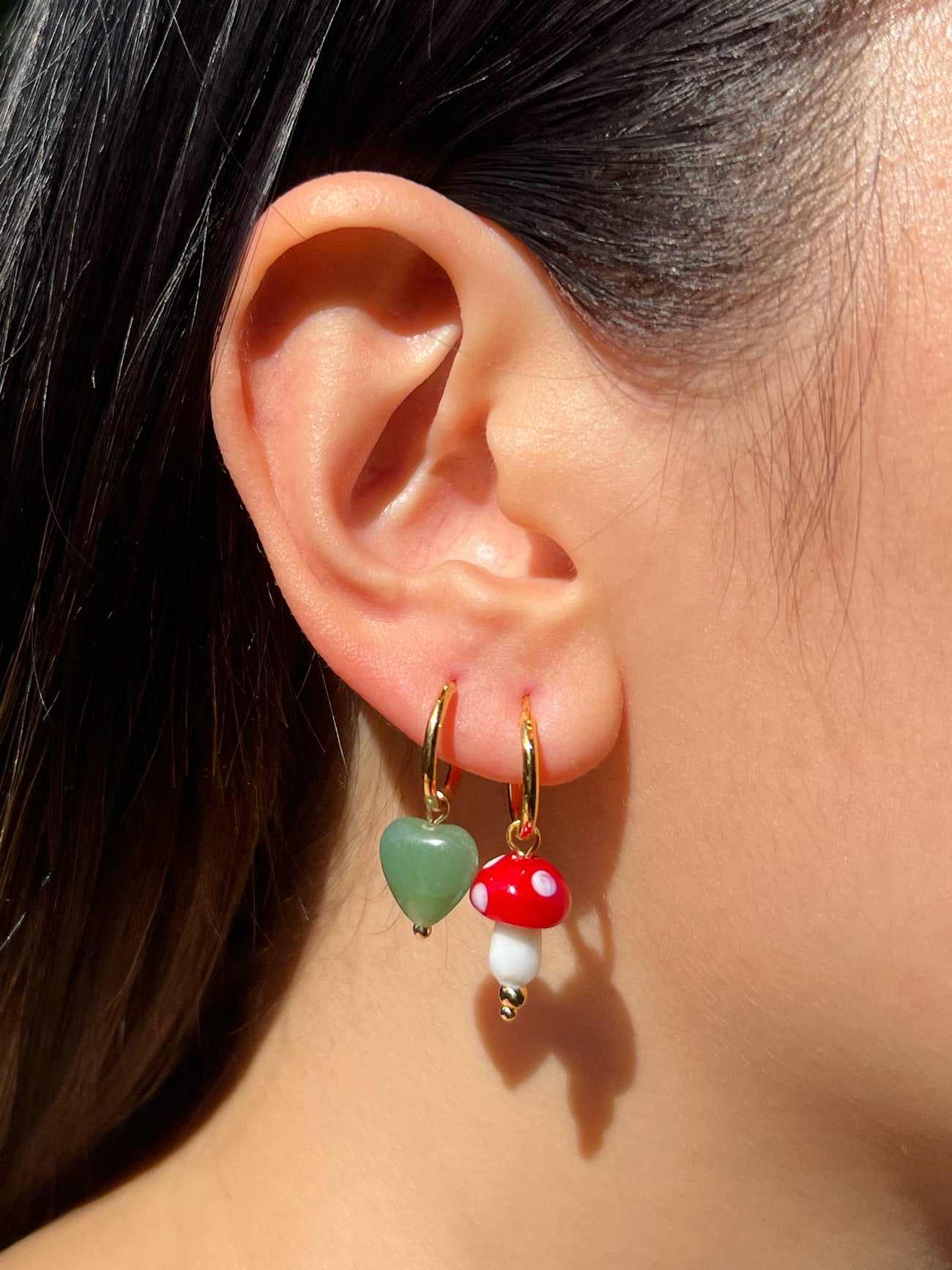 Petite Mushroom Mismatch Hoops - Red