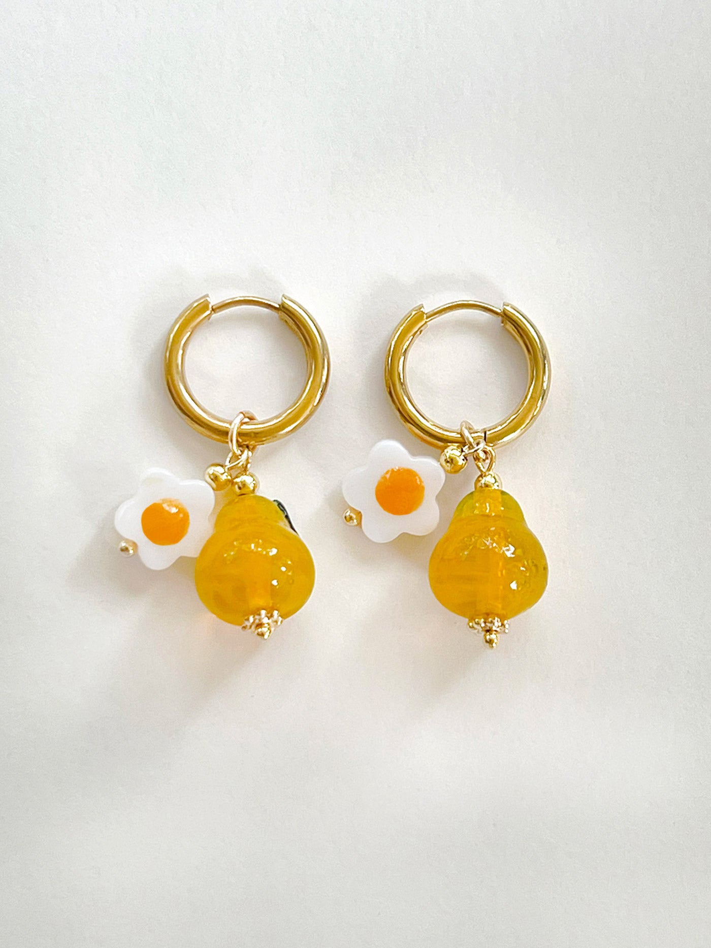 Orange Pear Hoops with Eggy Flowers