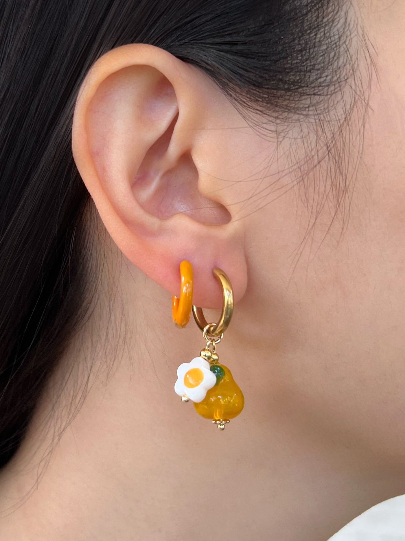 Orange Pear Hoops with Eggy Flowers