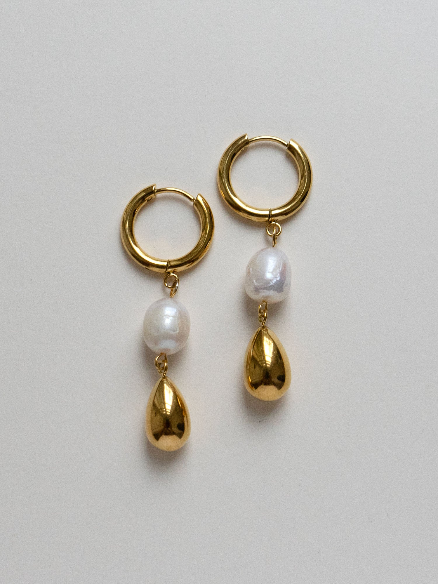 Pearl And Gold Teardrop Hoops