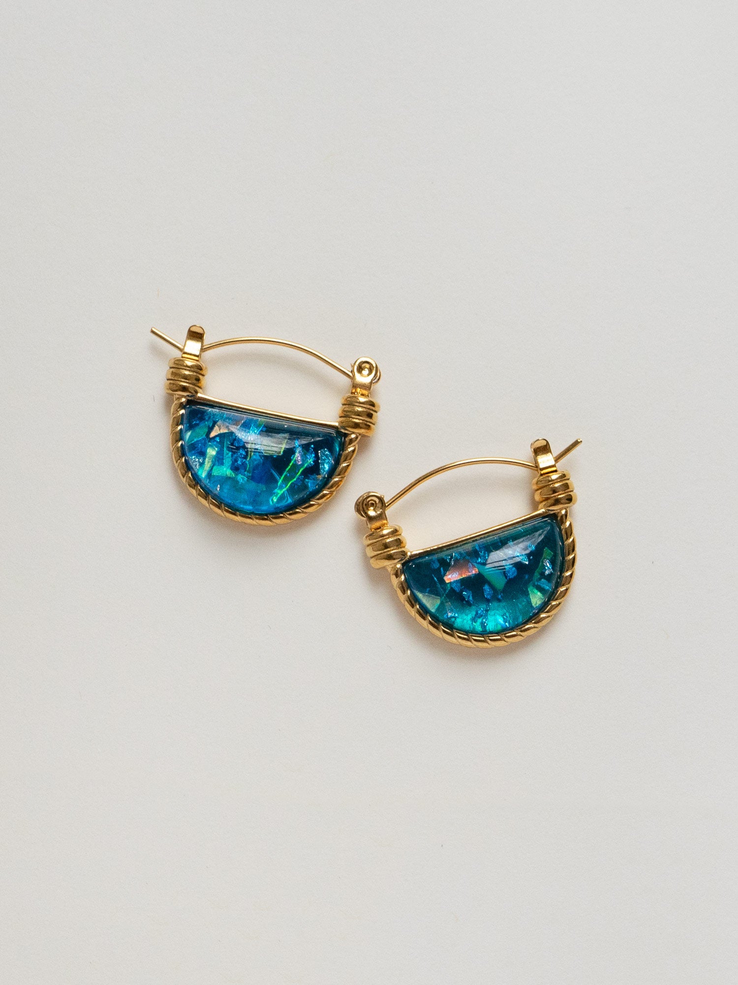 Blue Sea Marble Petite Hoops – Gabi The Label