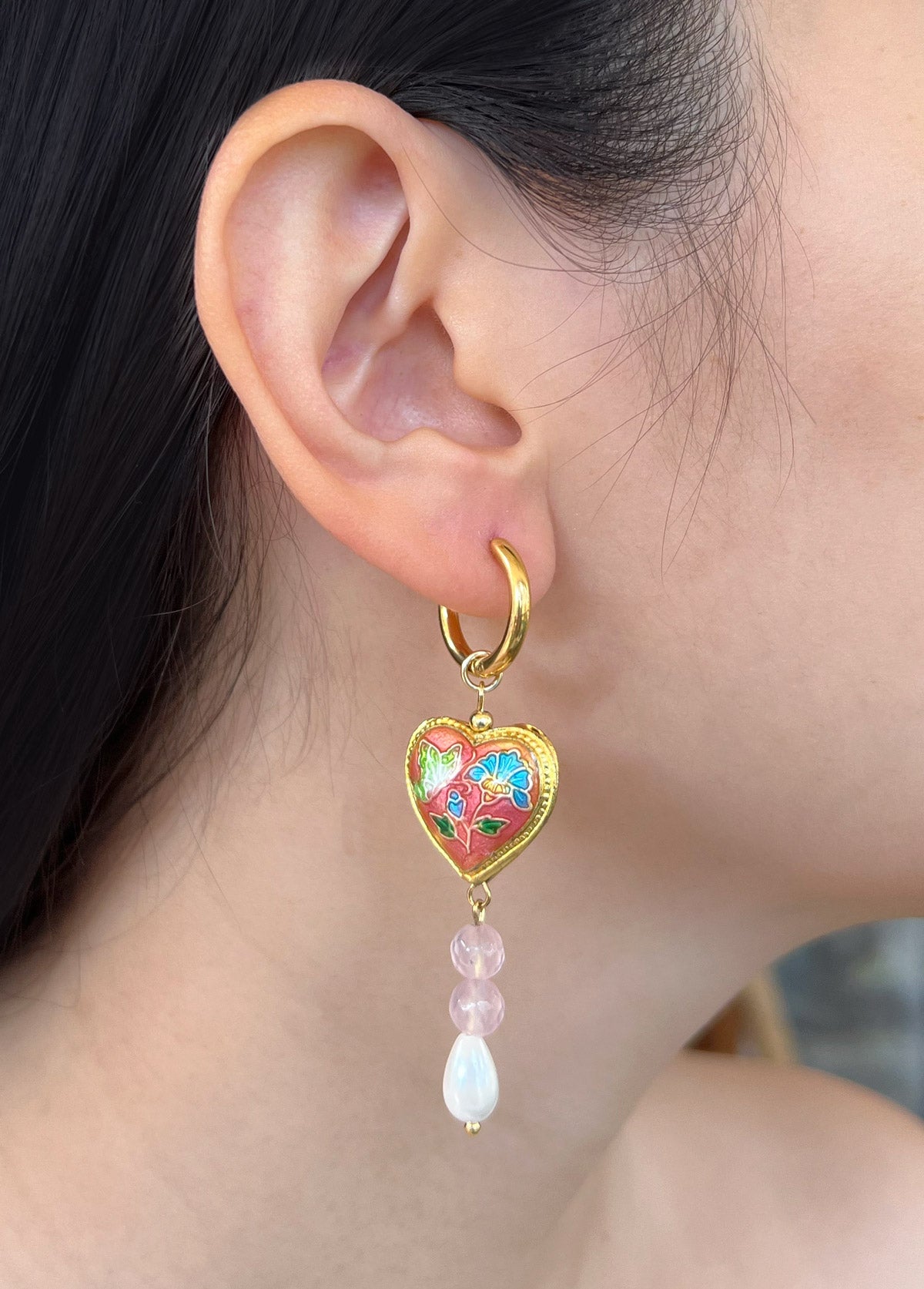pink heartcloisonne dangle
