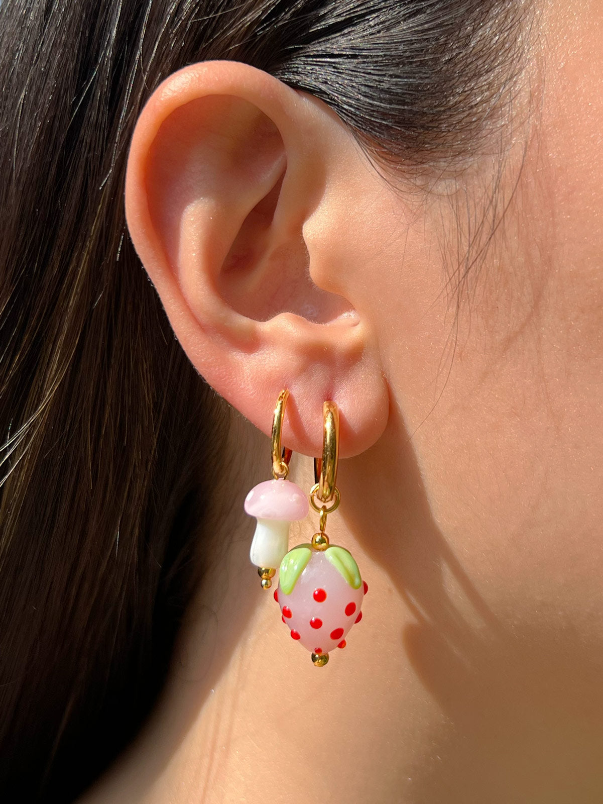 Petite Mushroom Mismatch Hoops - Pink