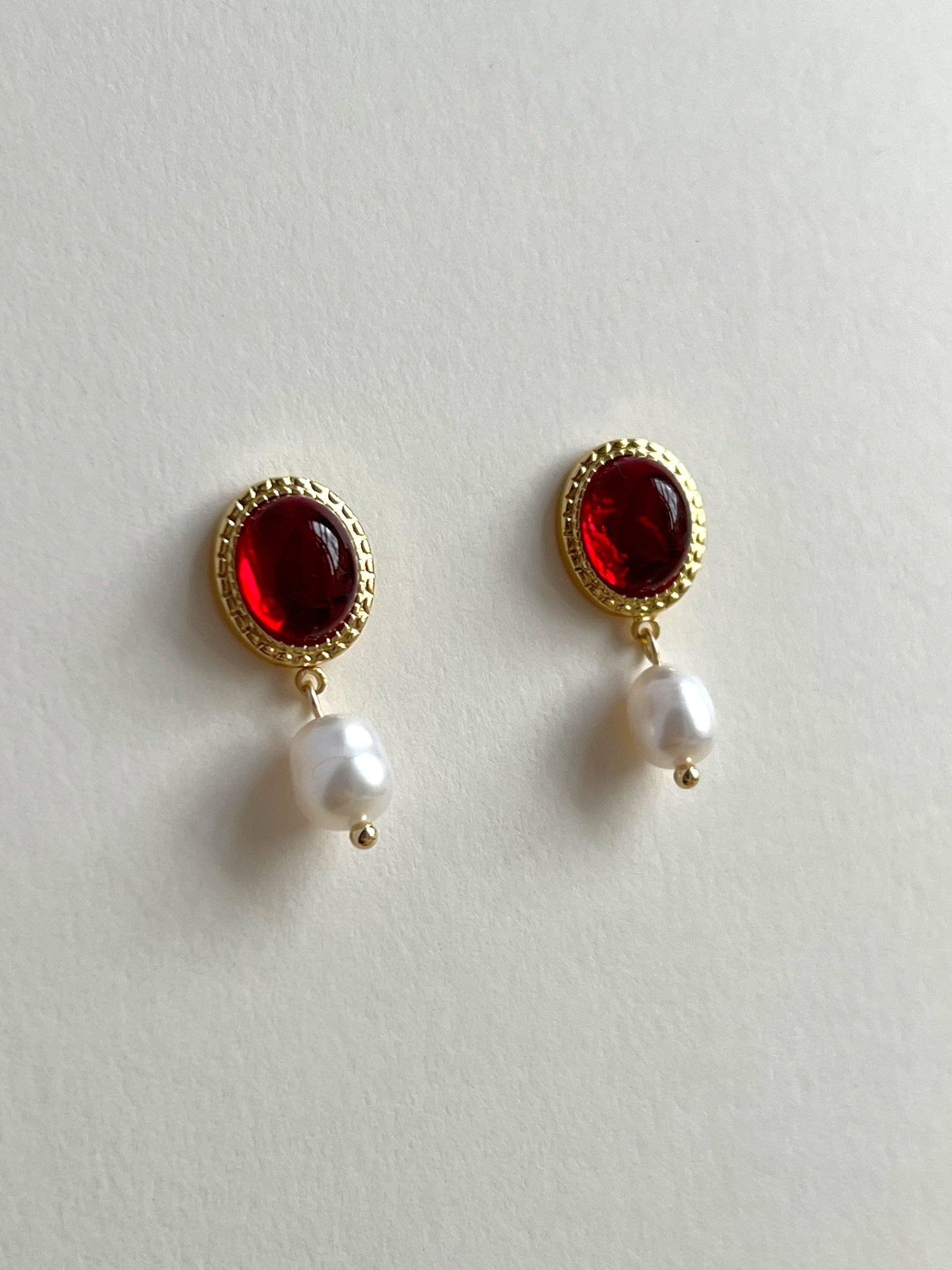 Boucles d'oreilles Princesse Perle - Rouge Rubis