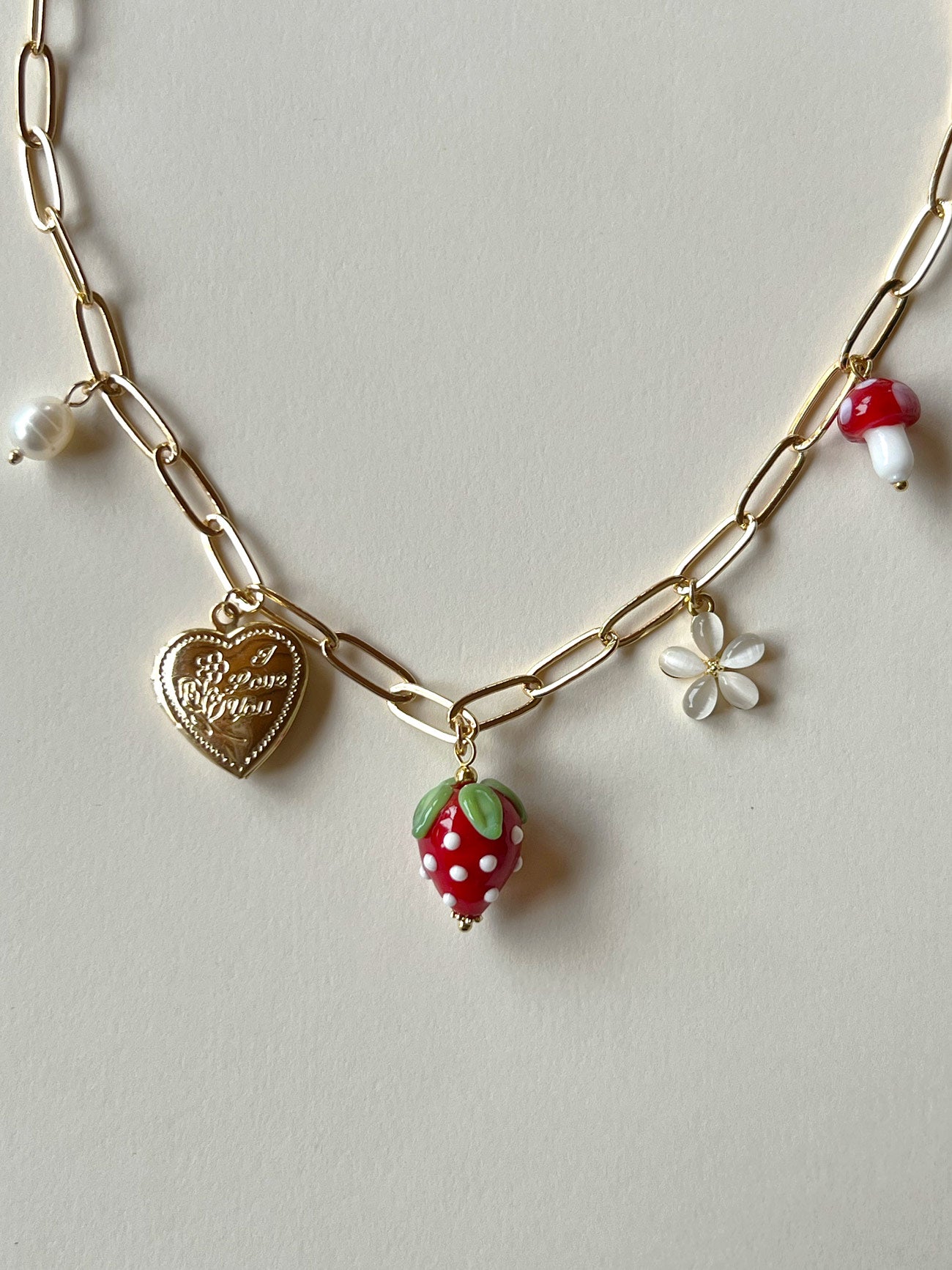 Red Strawberry Charm Necklace with Locket