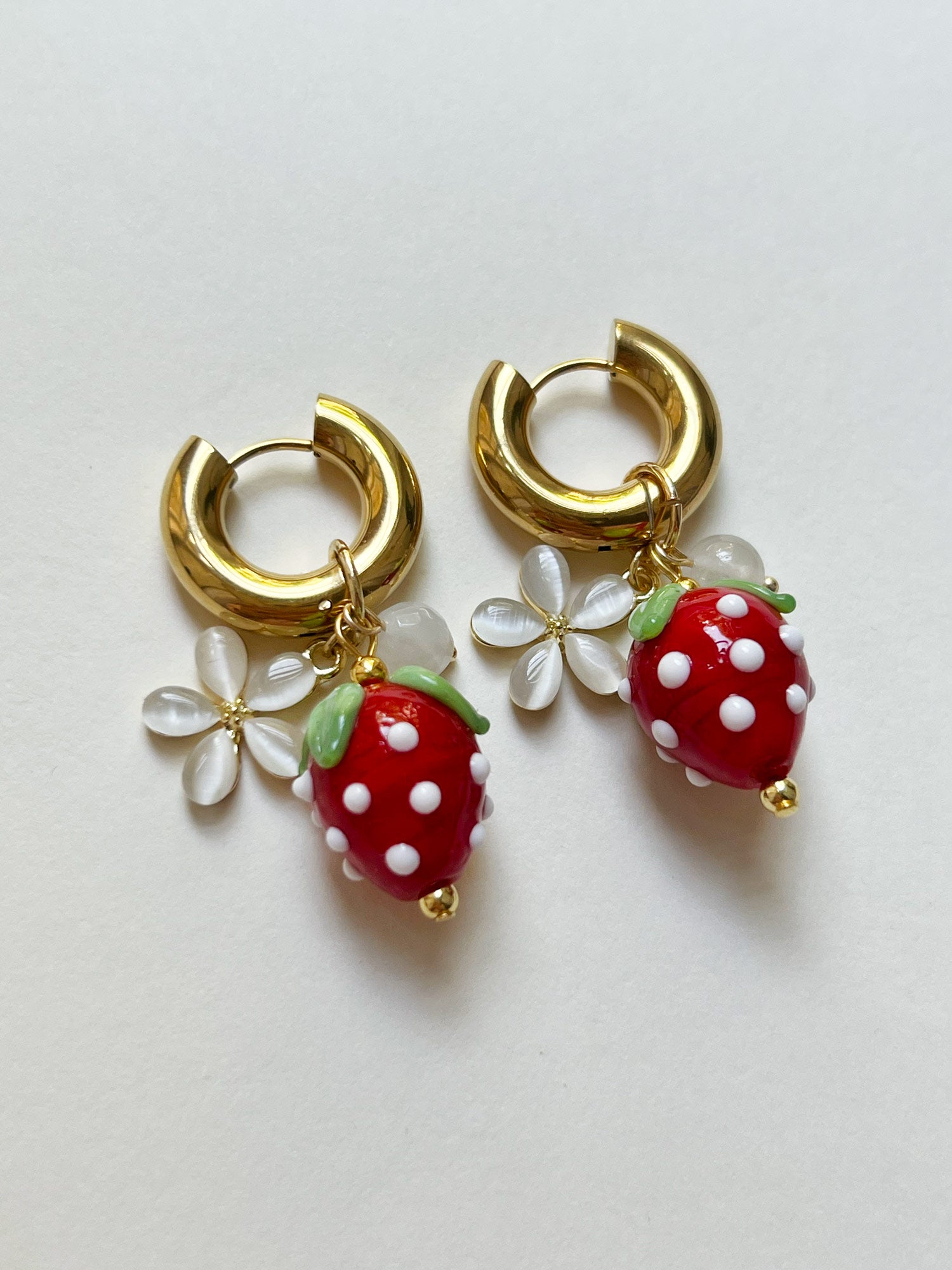 Chunky Strawberry Hoops with Assorted Charms - Red