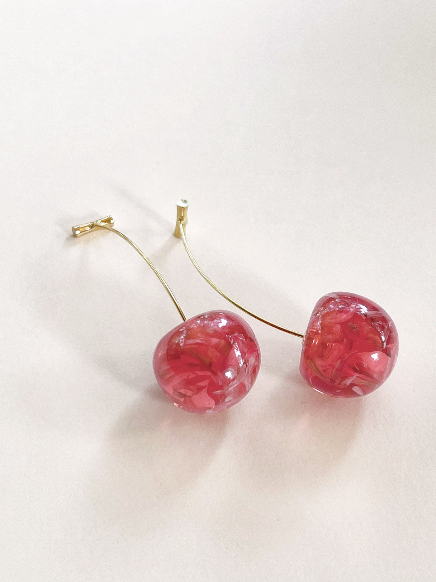 Pink Floral Champagne Cherry Earrings