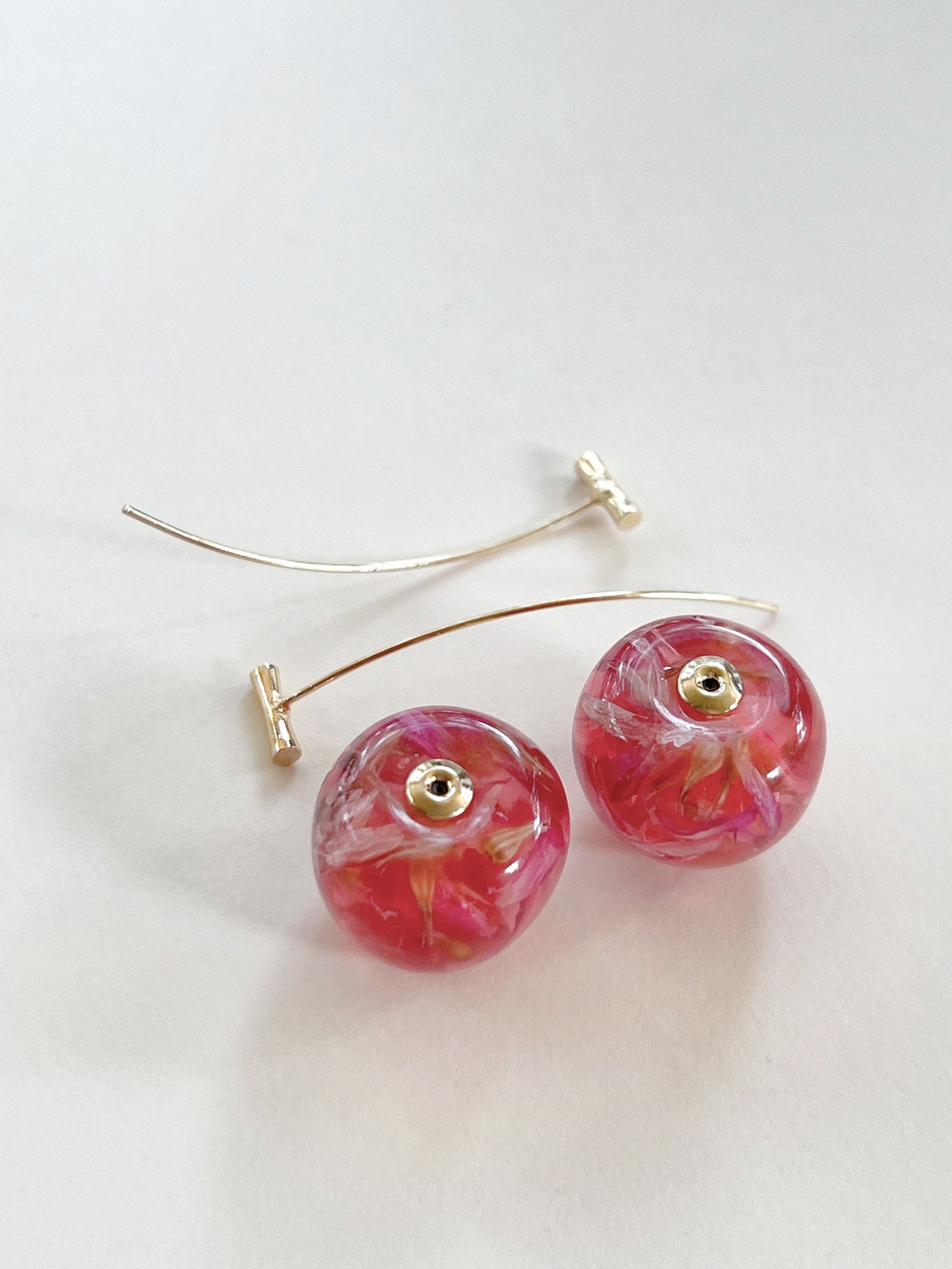 Pink Floral Champagne Cherry Earrings