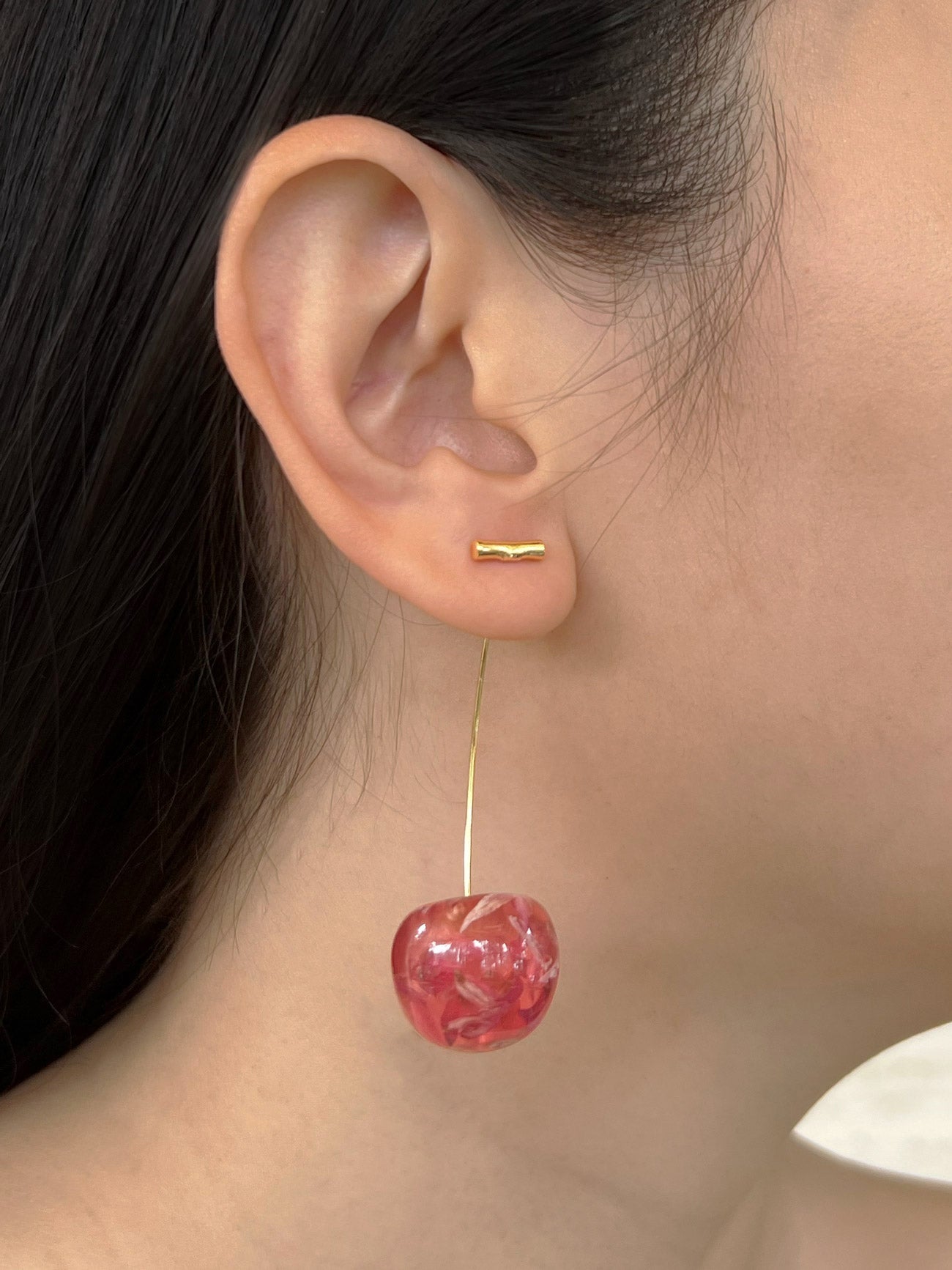 Pink Floral Champagne Cherry Earrings