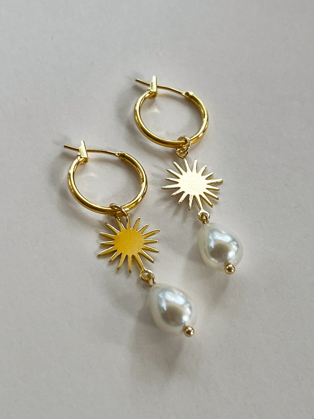 Starburst Teardrop Pearl Hoop Earrings
