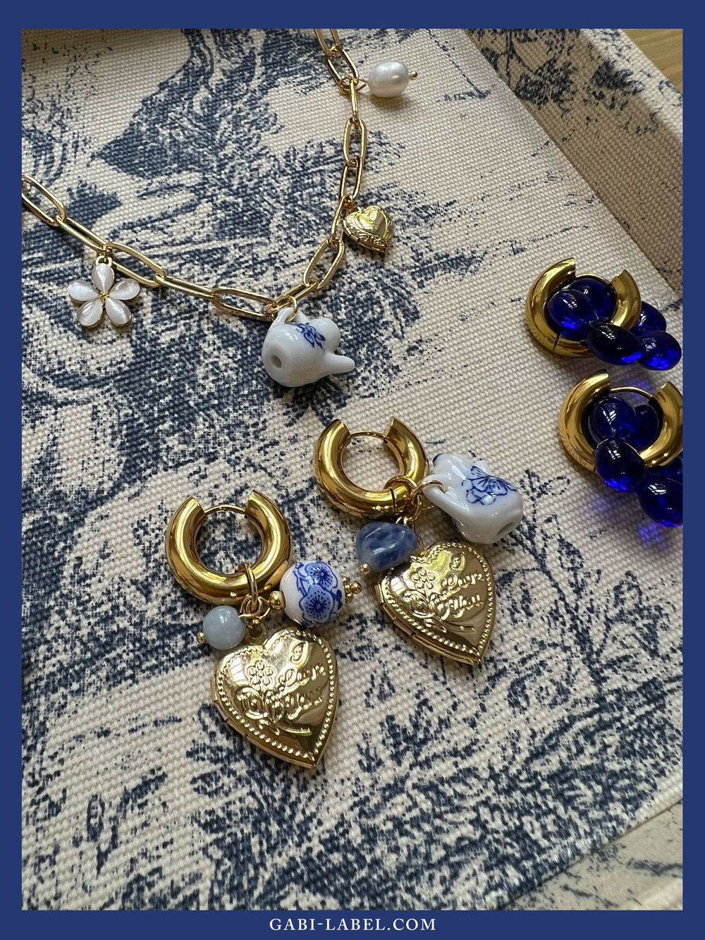 Chunky Heart Locket Hoops - An Eclectic Cup of Tea/Blue Stones