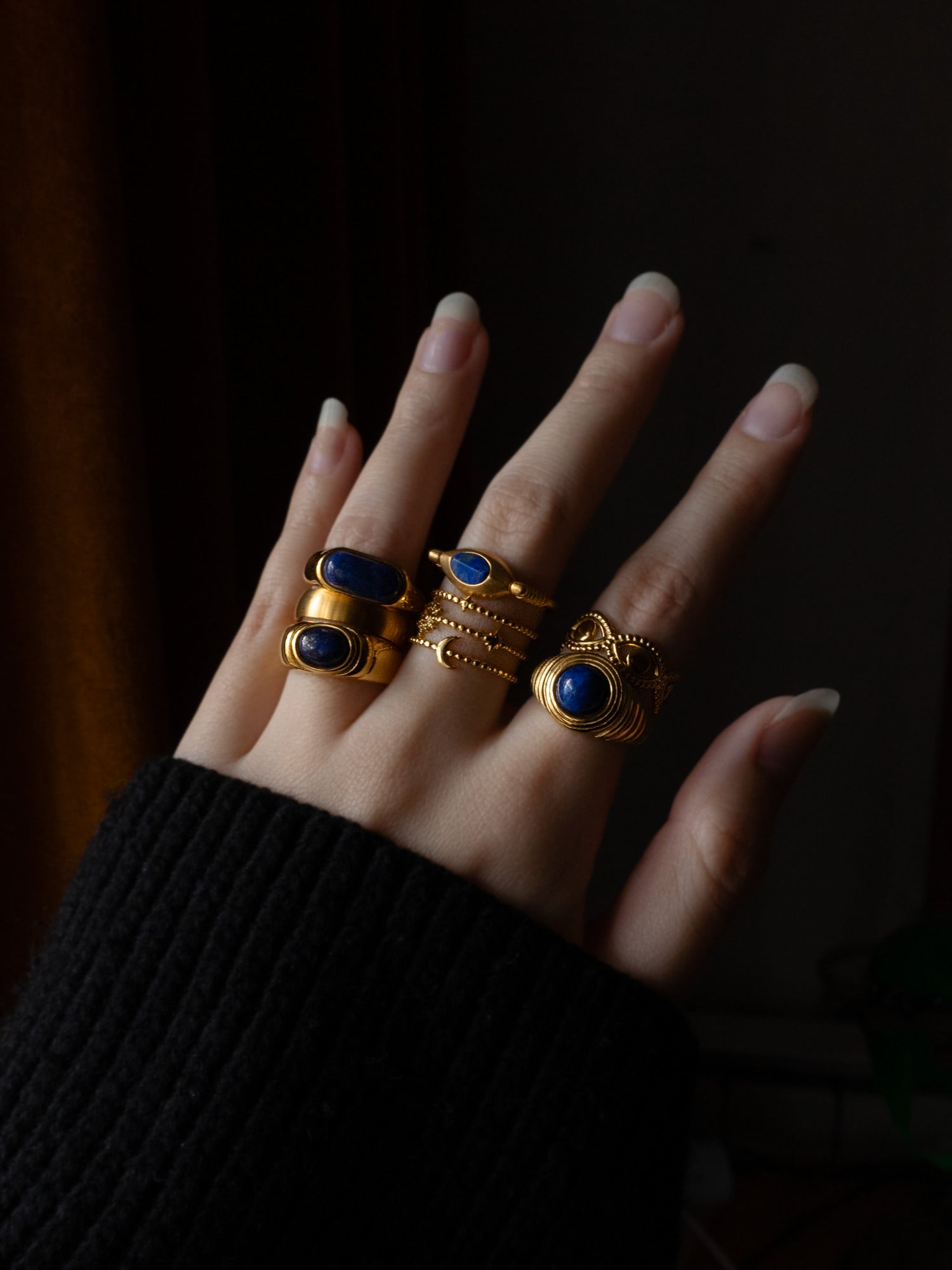 Bague Or Mat Oeil d'Horus - Pierre Bleue