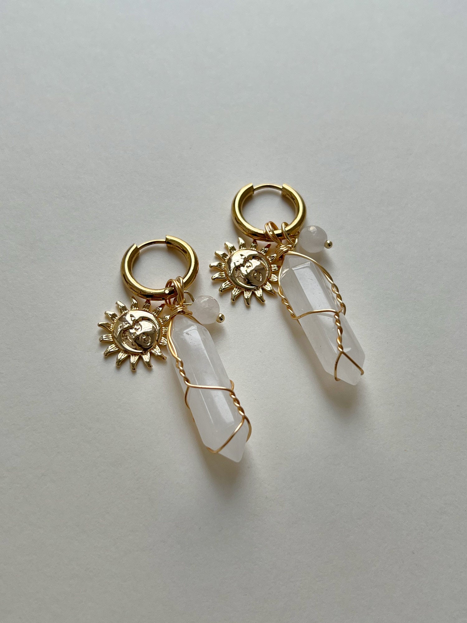 Créoles Divines Soleil-Lune - Quartz Clair