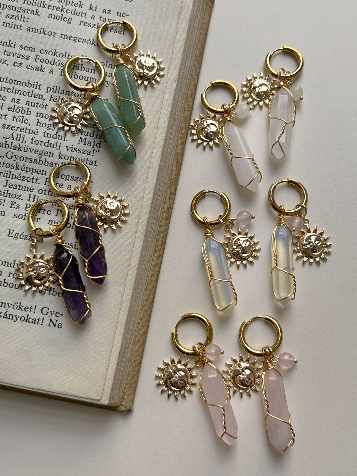 Créoles Divines Soleil-Lune - Quartz Clair