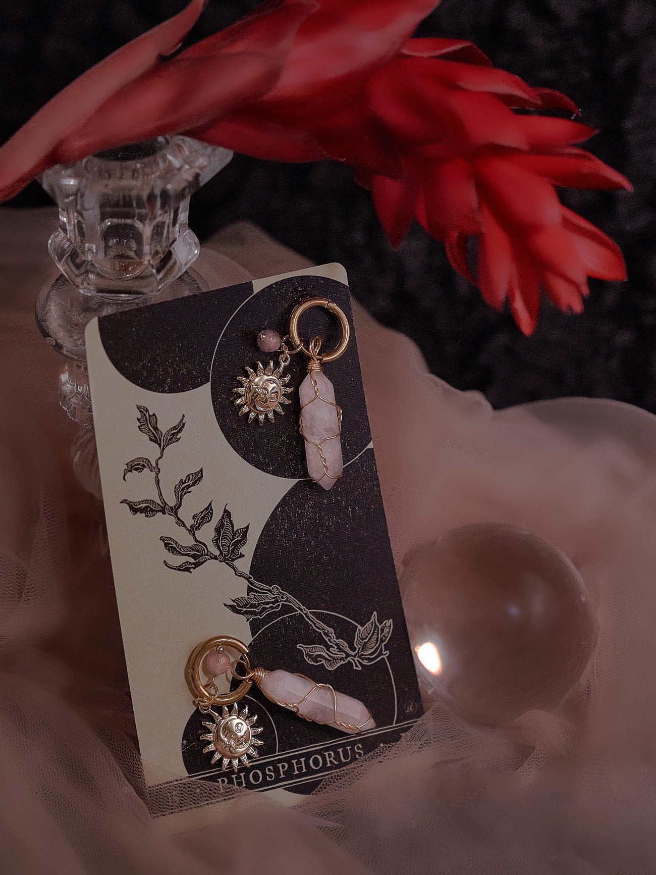 Créoles Divines Soleil-Lune - Quartz Rose/Rose
