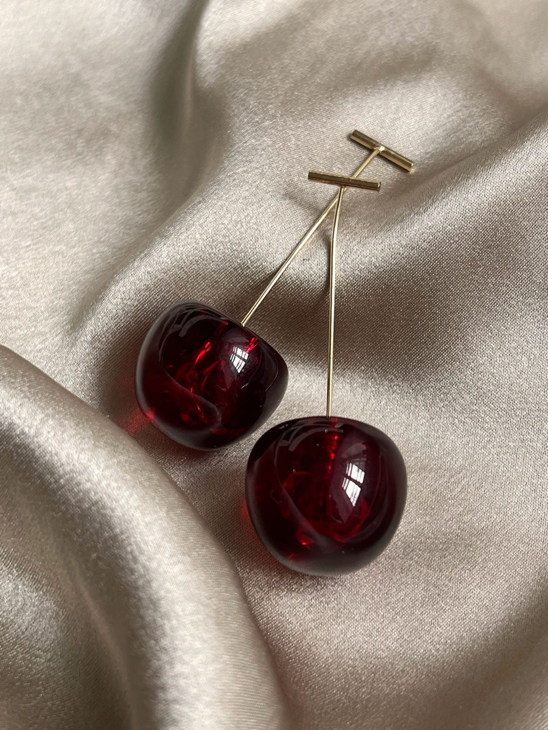 Wine Red Translucent Cherry Earrings