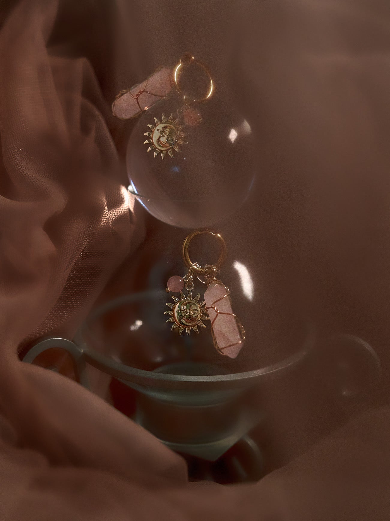 Créoles Divines Soleil-Lune - Quartz Rose/Rose