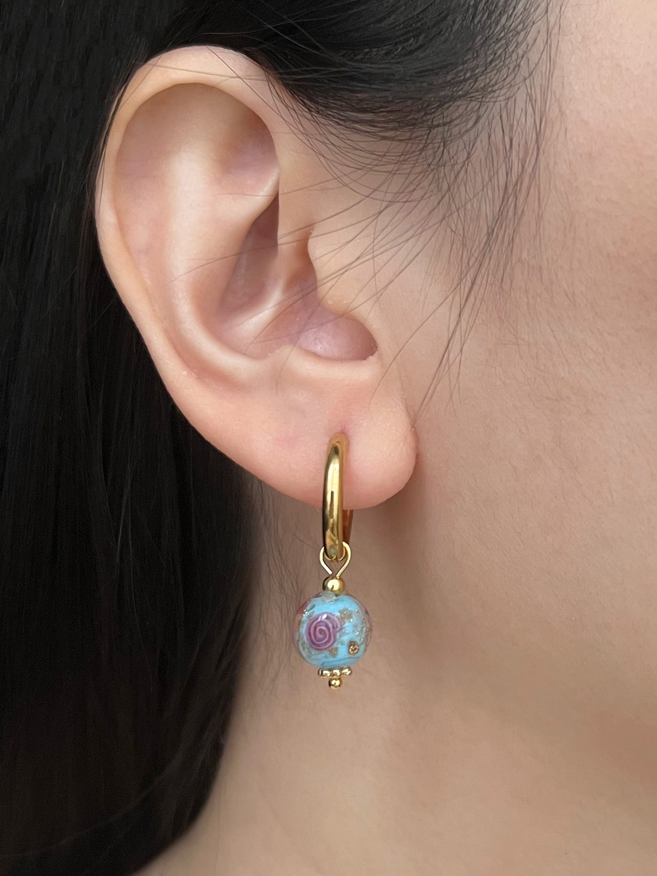 Little Hoops with Eclectic Glass Beads - Aquamarine
