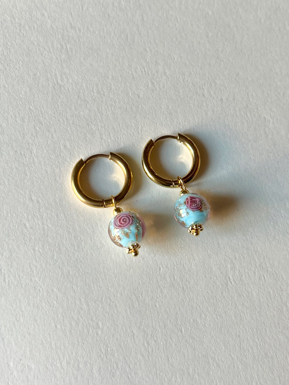 Little Hoops with Eclectic Glass Beads - Aquamarine