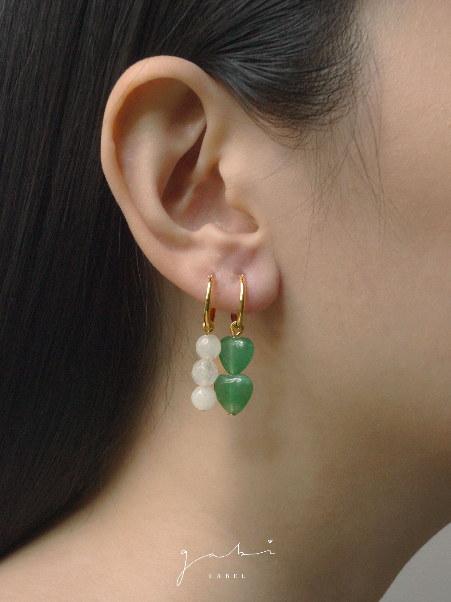 Mismatched Stone Hoop Earrings - Aventurine