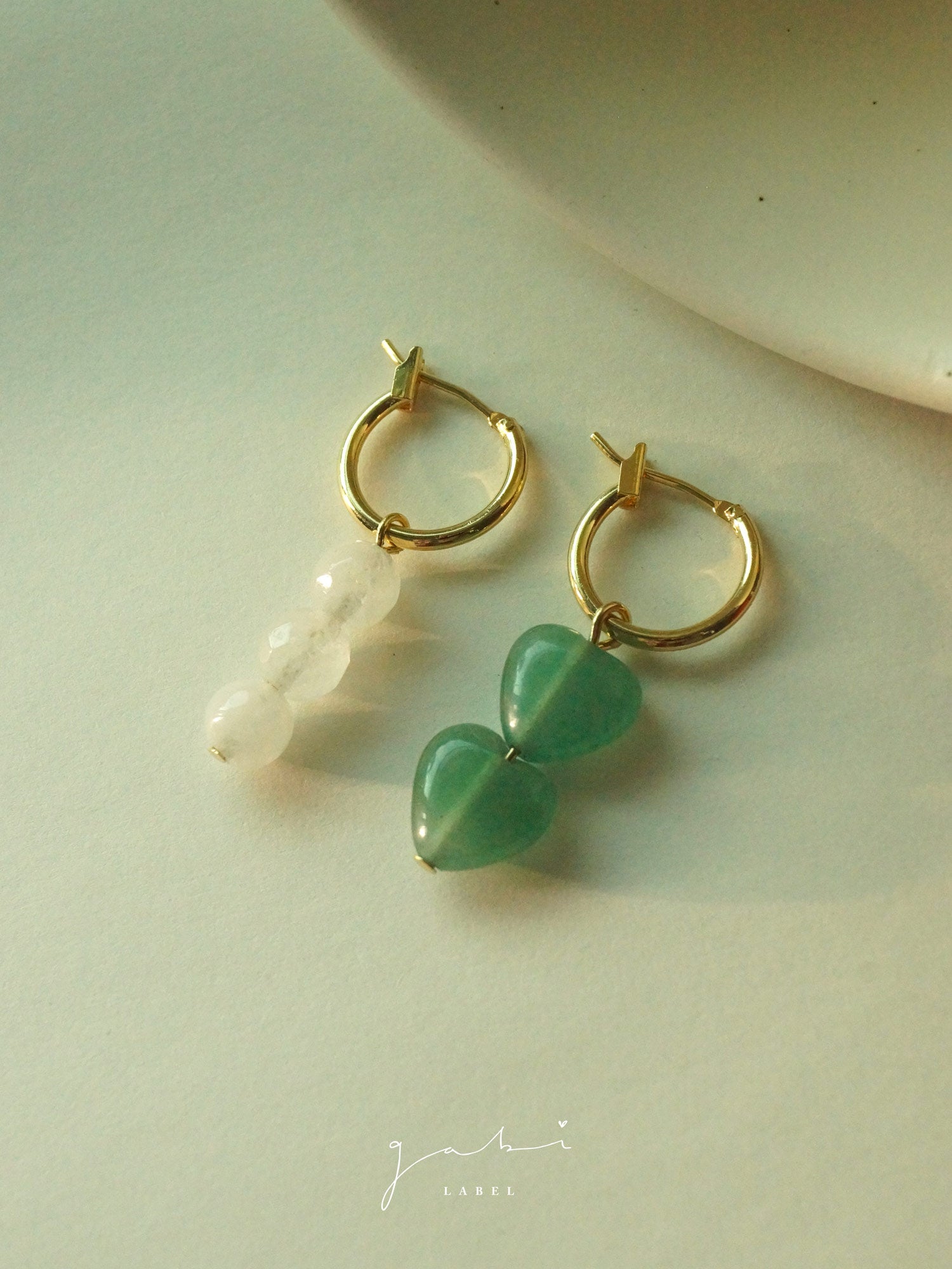 Mismatched Stone Hoop Earrings - Aventurine