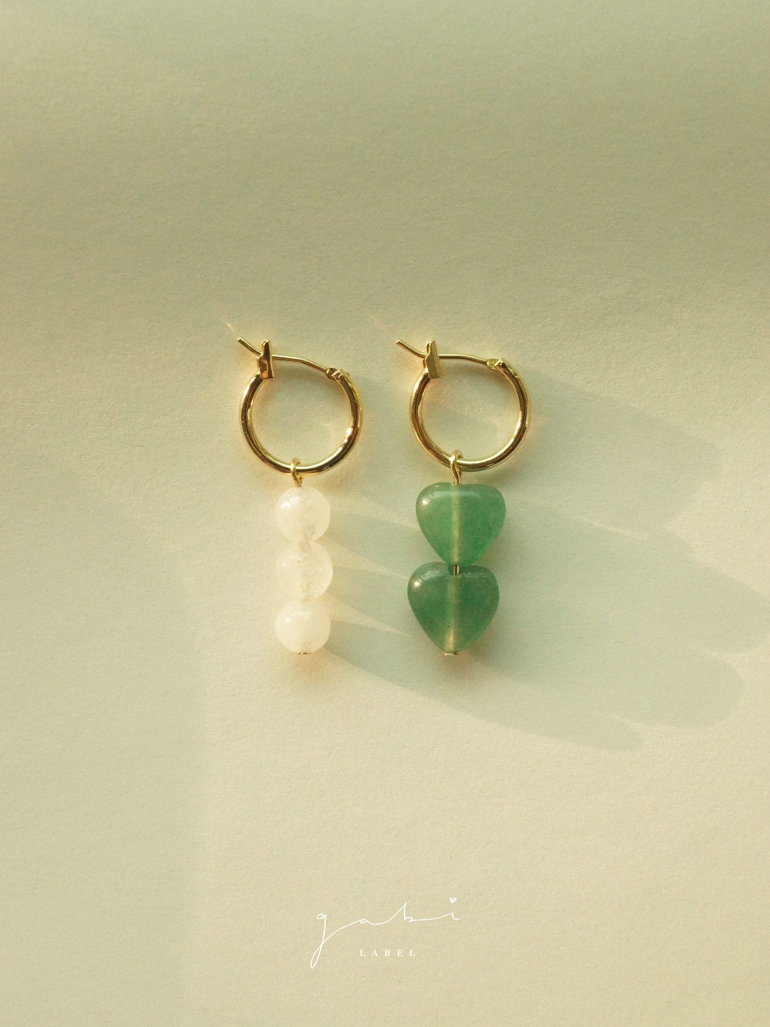 Mismatched Stone Hoop Earrings - Aventurine