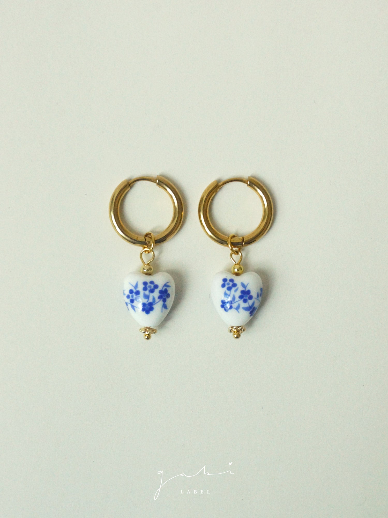 Ceramic Heart Hoop Earrings - Blue