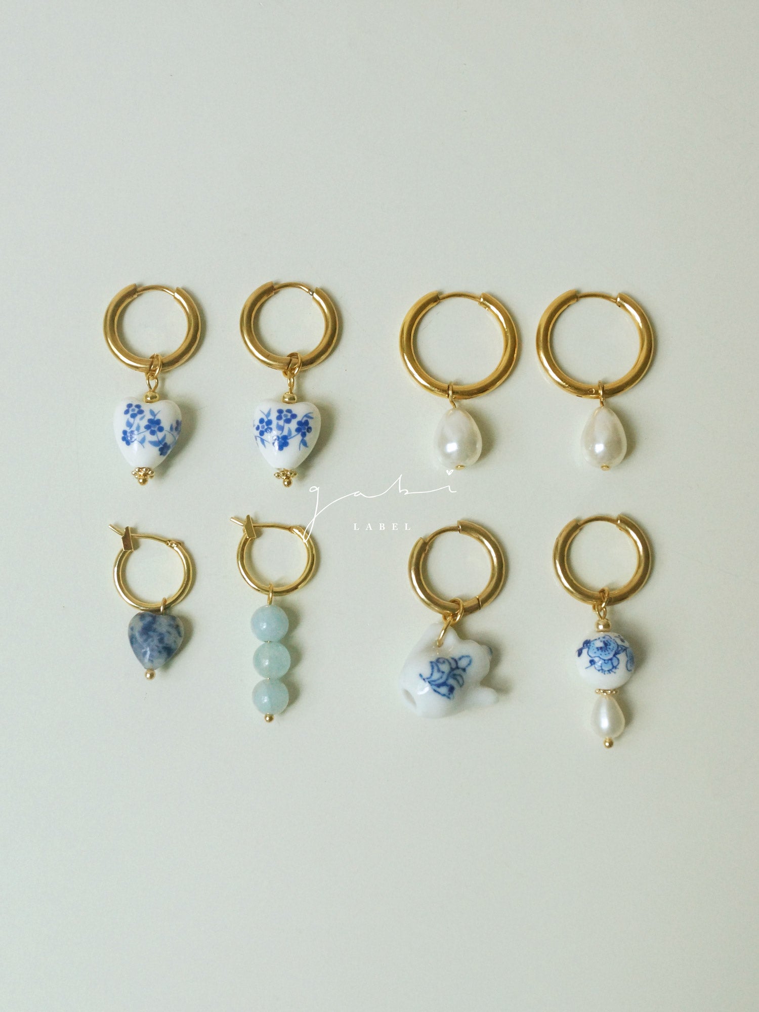 Little Stone Heart Mismatched Hoops - Blue
