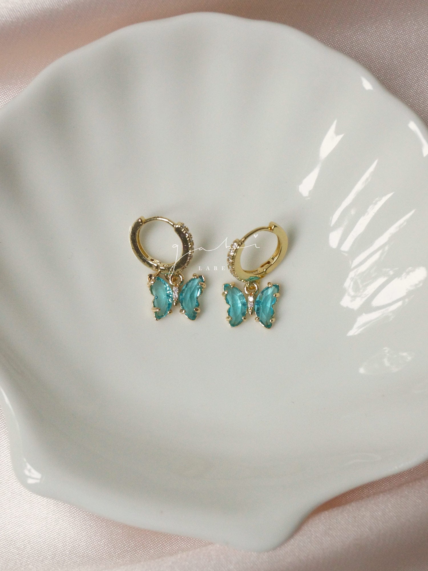 Petite Butterfly Huggies - Aqua *14K Gold-plated